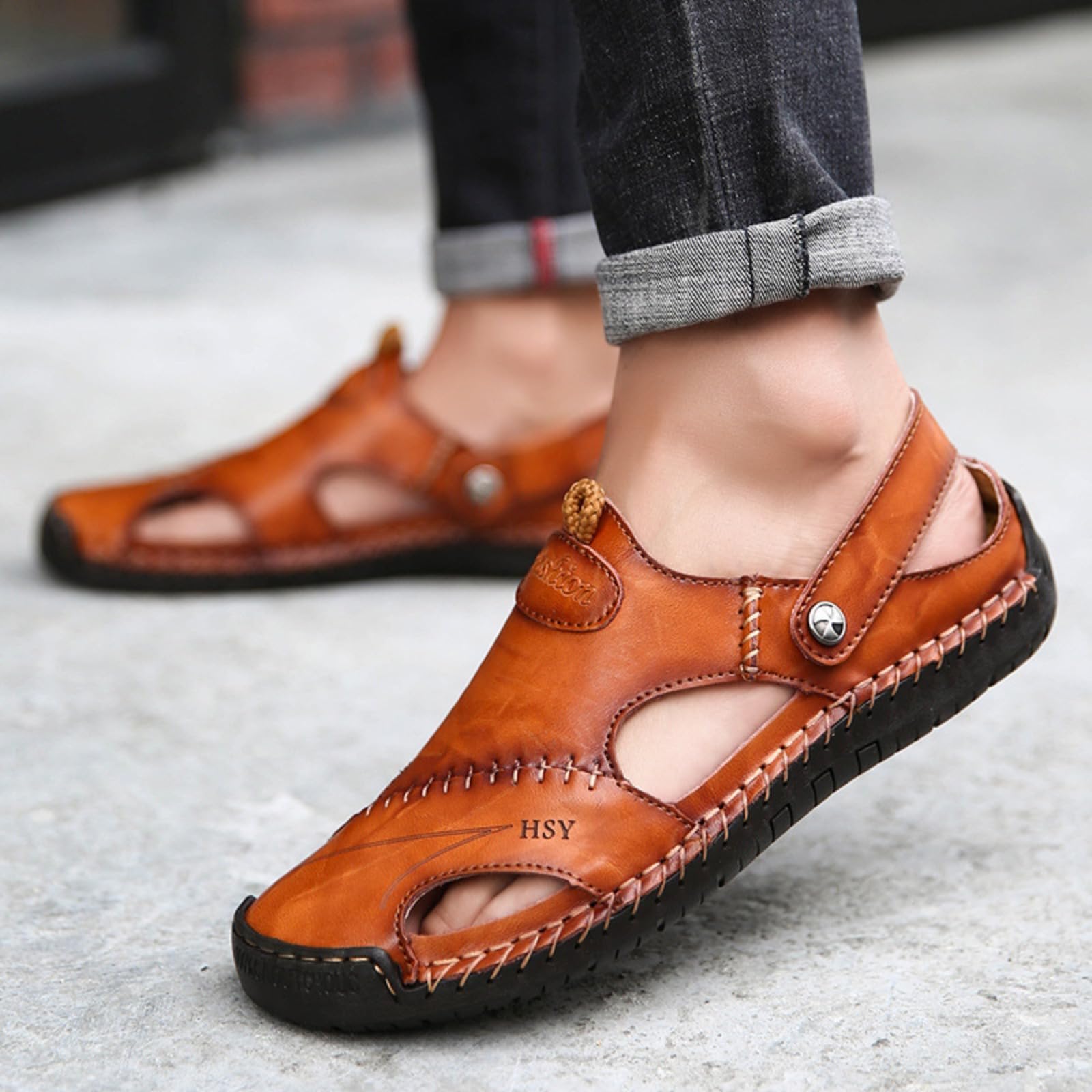 VAVENI Men's Summer Sandals - Breathable Beach Shoes, Casual Slippers with Stitched Design, Sizes 38-48 | Perfect for Beach Vacations, Poolside Lounging & Summer Outdoor Activities