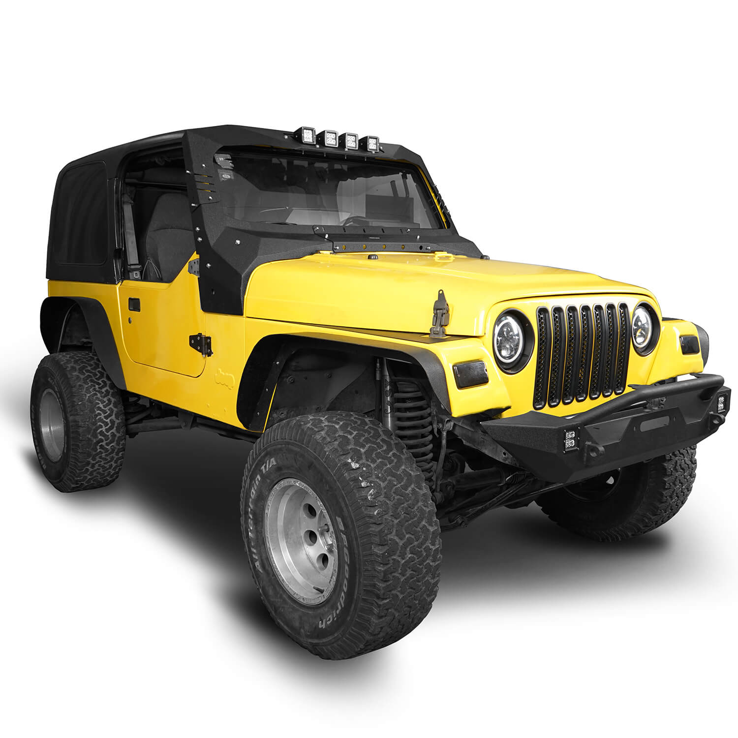 Jeep Wrangler TJ (1997-2006) Windshield Frame Cover with LED Lights - Durable Visor Cowl Armor for Off-Road Protection | Perfect for Jeep Enthusiasts & Outdoor Adventures