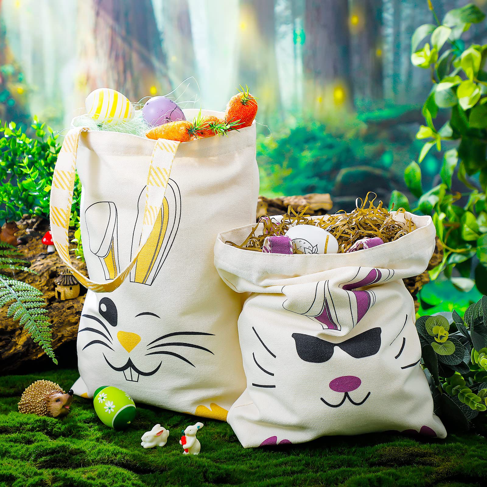 WeeWooday 2-Pack Easter Tote Bags for Kids - Bunny Ears Canvas Easter Basket Bags for Boys & Girls - Perfect for Easter Egg Hunts, Church Events & Spring Celebrations