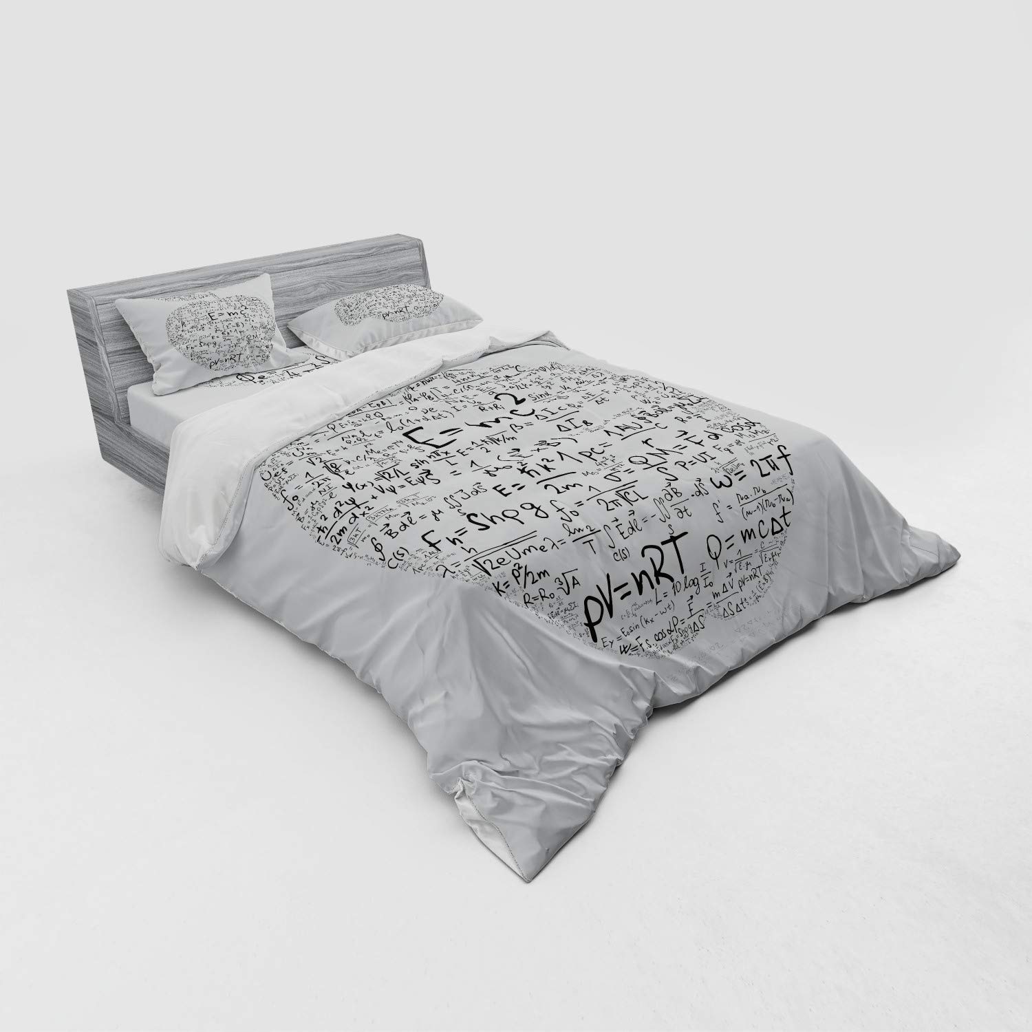 Ambesonne Science Themed Duvet Cover Set - Equations & Formulas Apple Design for Students & Teachers, 3-Piece Queen Size Bedding Set with Pillow Sham & Fitted Sheet, Black & White - Perfect for College Dorms, Science Classrooms & Nerdy Bedrooms