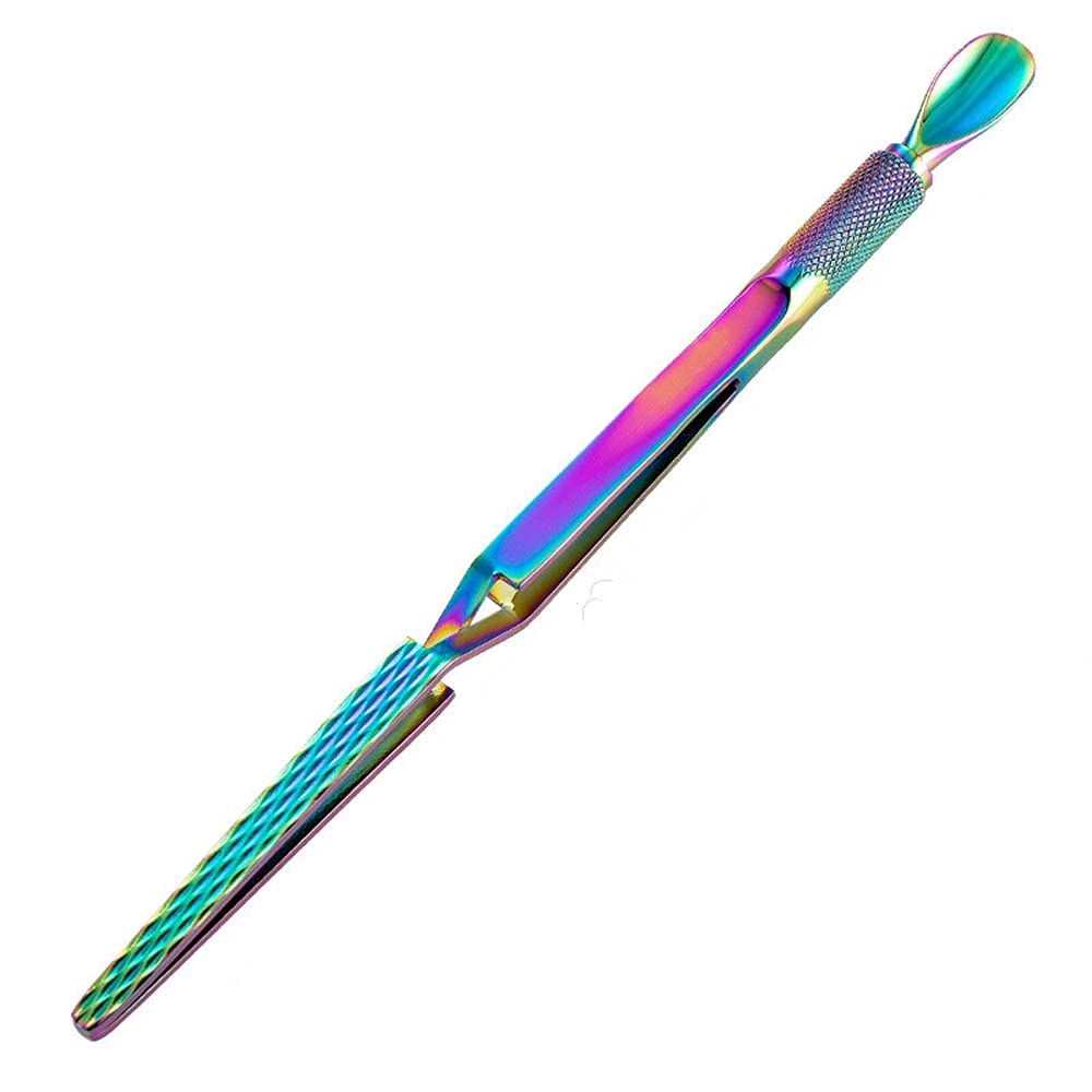 Professional Stainless Steel Cuticle Pusher & Cross Action Tweezers – Dual Head Manicure Pedicure Tool for Fake Nails, UV Gel Polish Removal – Perfect for Salon & Home Nail Care