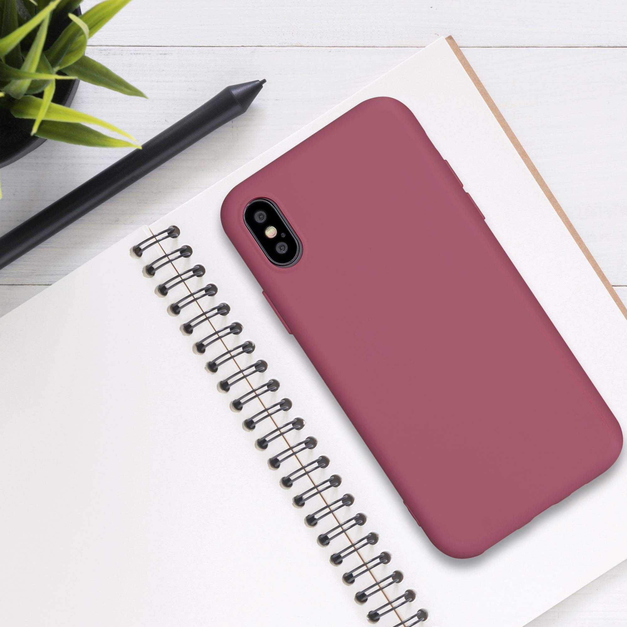 kwmobile Slim Protective TPU Silicone Phone Case Compatible with Apple iPhone Xs - Dark Rose | Shockproof Cover for Everyday Use, Work & Travel