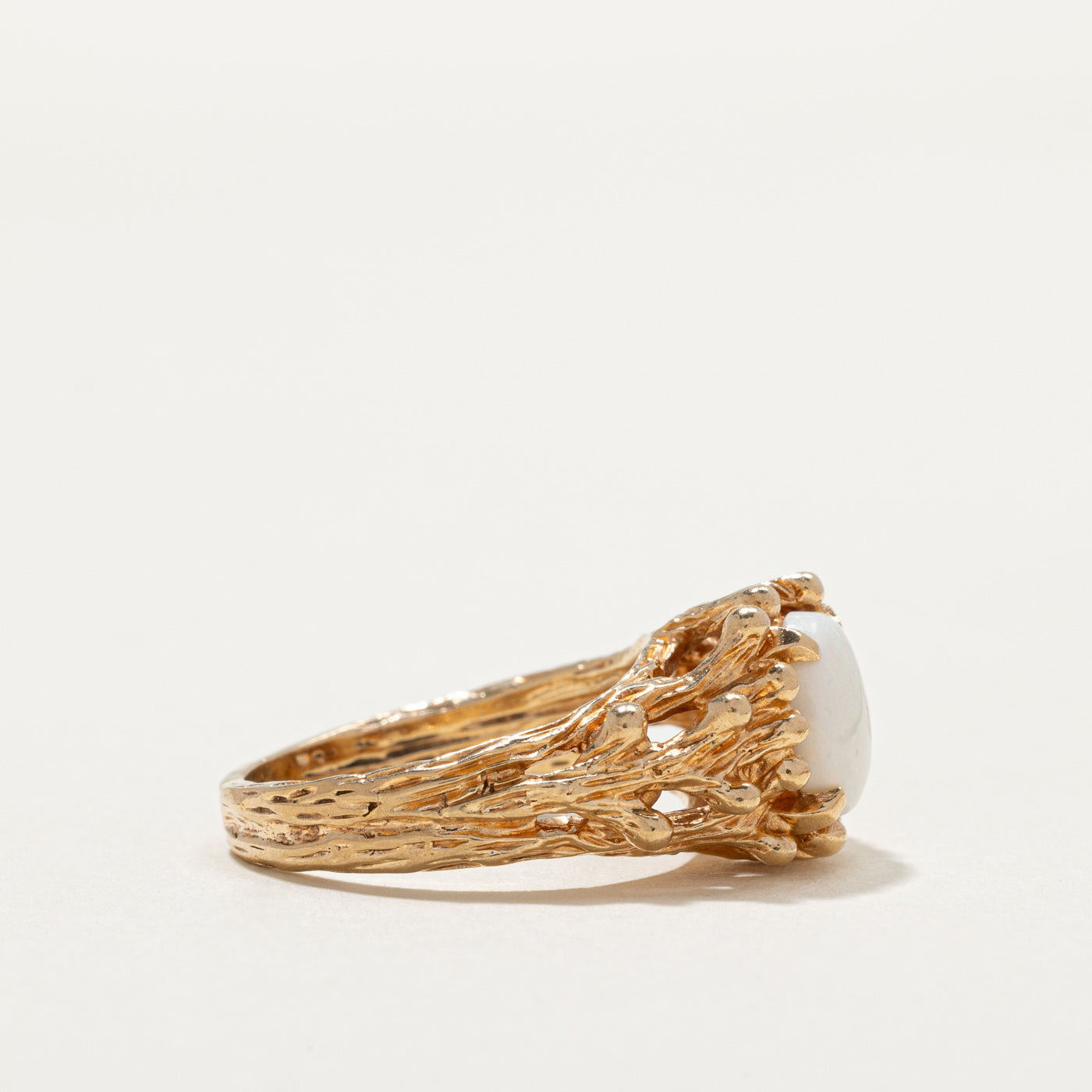 10K Yellow Gold Opal Textured Ring with 0.75ct Gemstone | Size 5.25 | Elegant Handmade Jewelry for Women | Perfect Gift for Birthday, Anniversary & Special Occasions