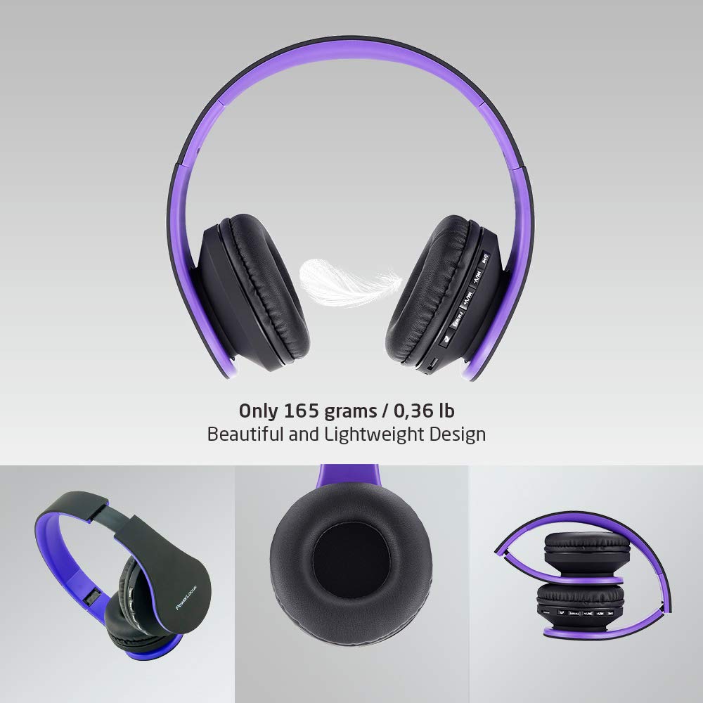 PowerLocus Rose Gold Wireless Bluetooth Headphones - Noise Cancelling Over-Ear Headset with Built-in Mic for iPhone Android PC (Black/Purple) - Perfect for Travel, Workouts & Gaming