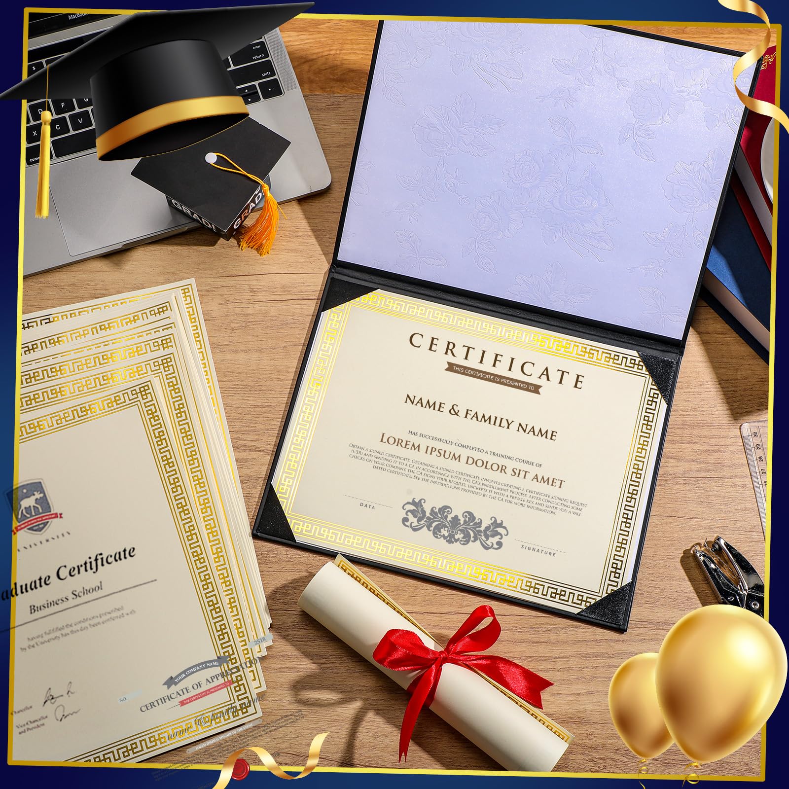 100 Pcs Blank Certificate Diploma Paper 8.5 x 11 Inch - Premium Cardstock for Graduation Certificates, Awards & Professional Documents (Gold Beige Hot Stamping) - Perfect for School Ceremonies, Office Recognition & Special Events