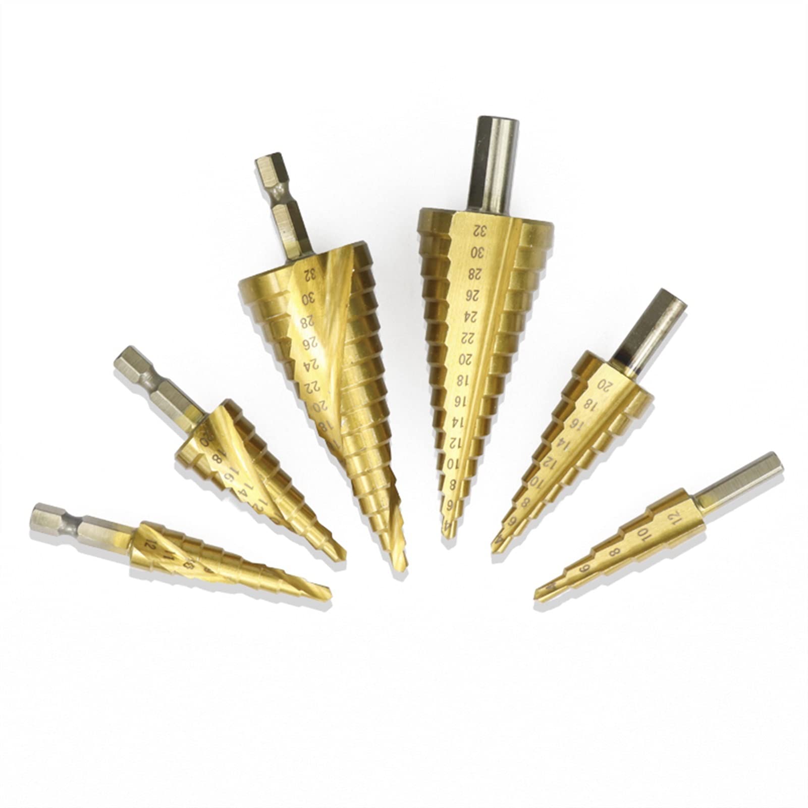 4-32mm Titanium Coated HSS Step Drill Bit Set - Pagoda Shape, Triangle Shank Hole Cutter for Metal, Wood & Plastic - Power Tool Accessories (3pcs Spiral Drill Bits) - Perfect for DIY Projects, Home Repairs & Professional Metalworking