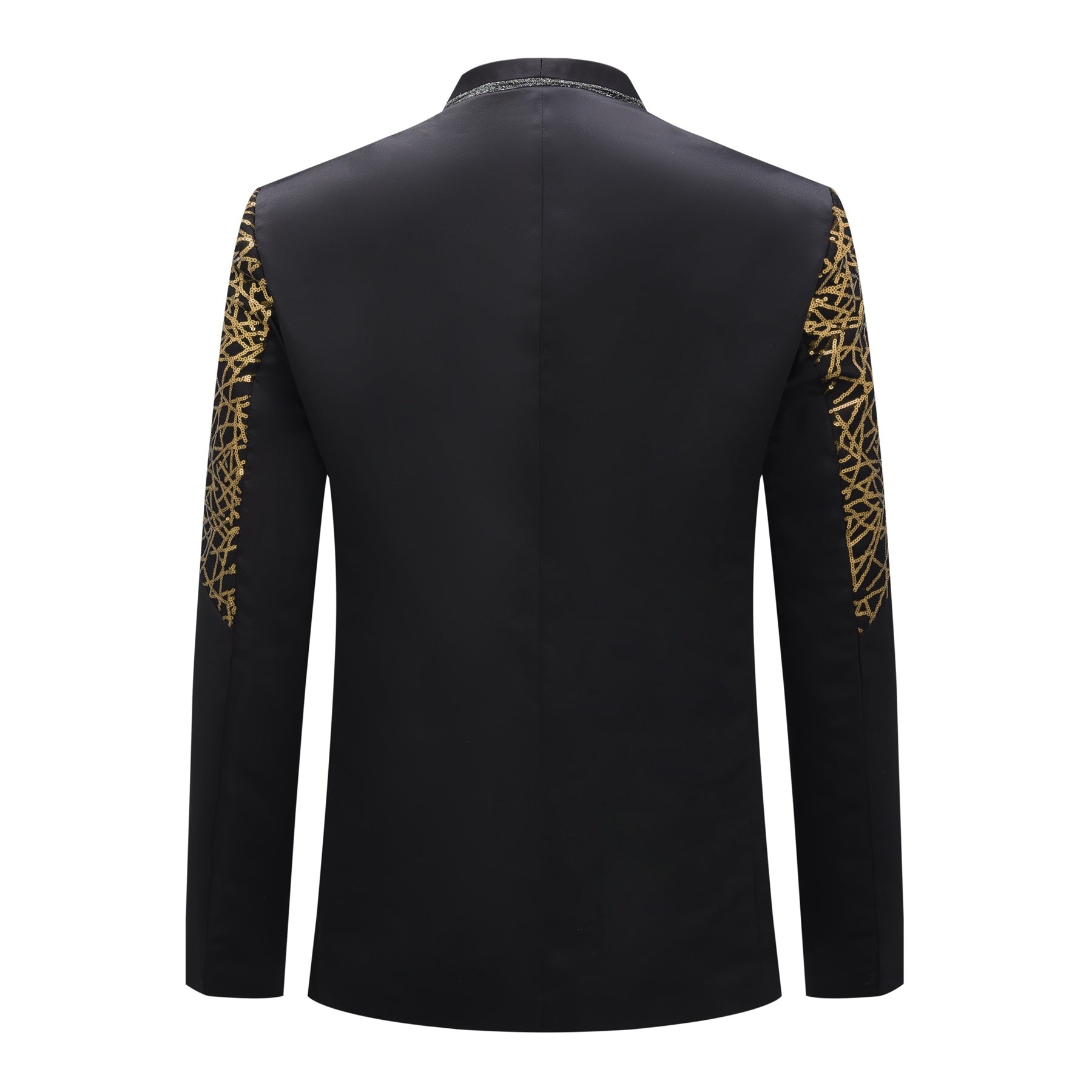 Men's Gold Sequined Stand Collar Single Breasted Blazer Jacket - Perfect for Parties, Weddings & Special Occasions