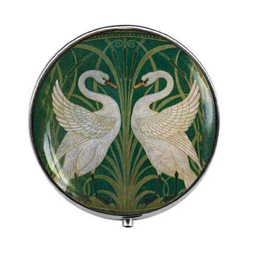 Art Nouveau Swan Couple Pill Box - 3-Compartment Glass Candy Storage Container for Jewelry, Vitamins & Small Items | Perfect for Home Decor, Gift Giving & Travel Accessories