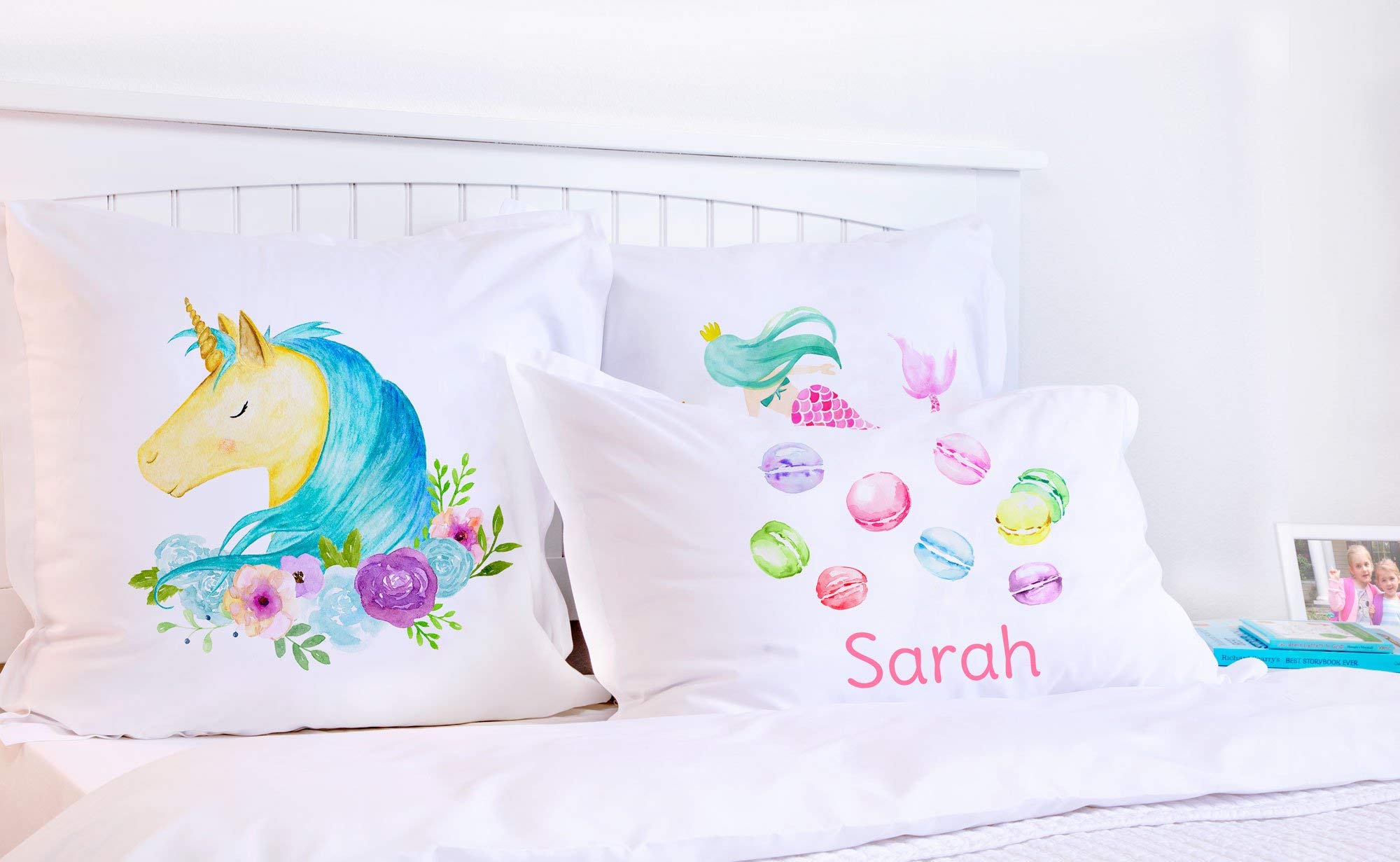 Personalized Kids Pillowcase - Custom Name Pastel Macarons Design - Hypoallergenic Breathable Anti-Wrinkle Cotton Pillow Cover - 20x30 Standard Queen Size - Perfect for Nursery, Bedroom Decor & Birthday Gifts