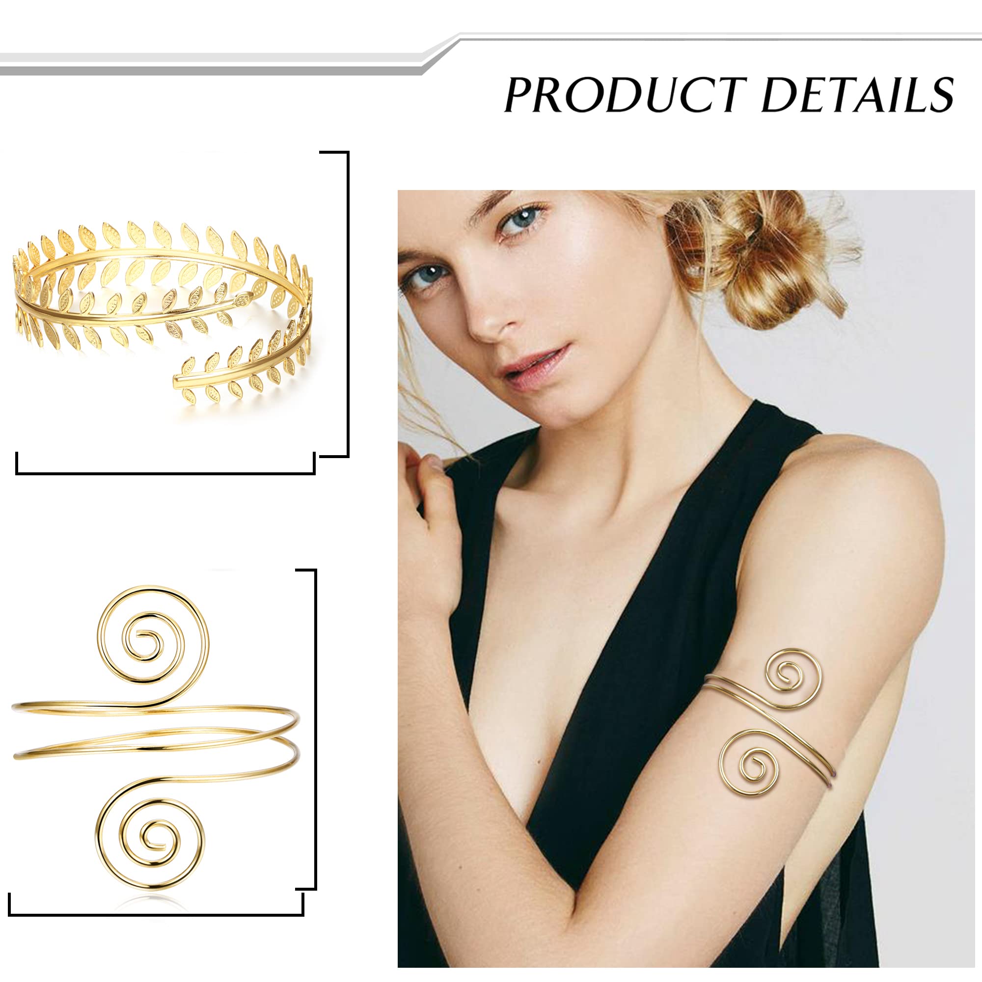 LOLIAS 4-Piece Adjustable Gold Boho Arm Cuff Bracelets for Women - Smooth Open Bangle Set, Minimalist Coil Armbands for Wrist & Upper Arm - Perfect for Festivals, Parties & Boho Chic Outfits