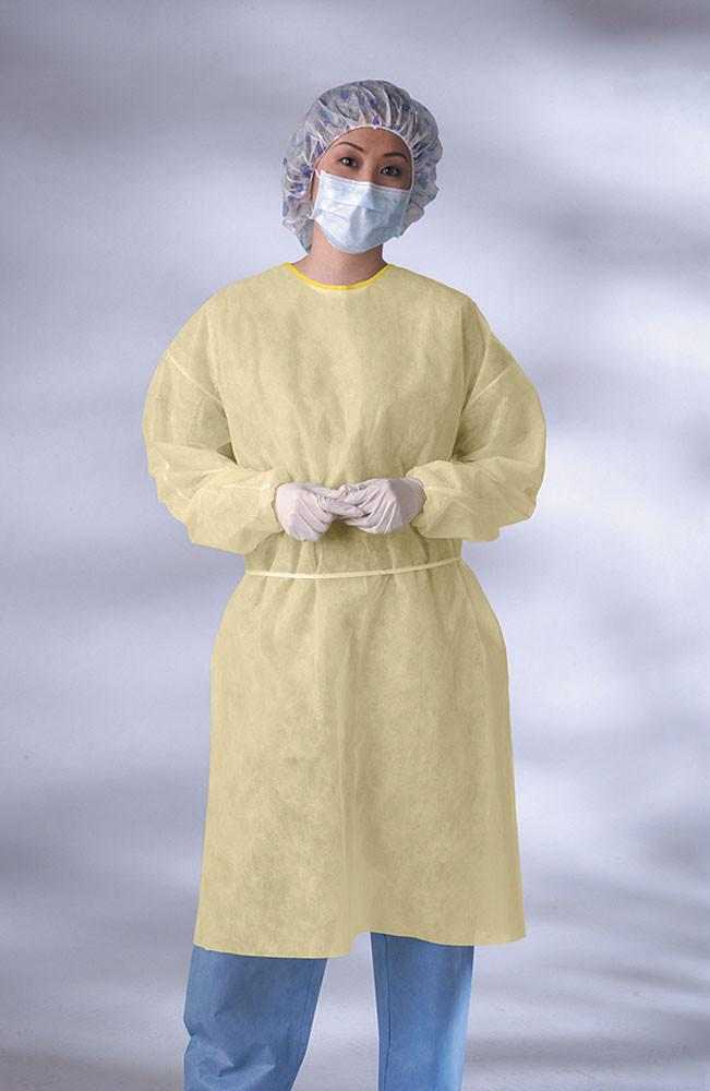 Yellow Isolation Gown with Elastic Wrist - Level 1 Protection, Regular Size (Case of 100) - Ideal for Medical Use, Hospitals & Healthcare Professionals