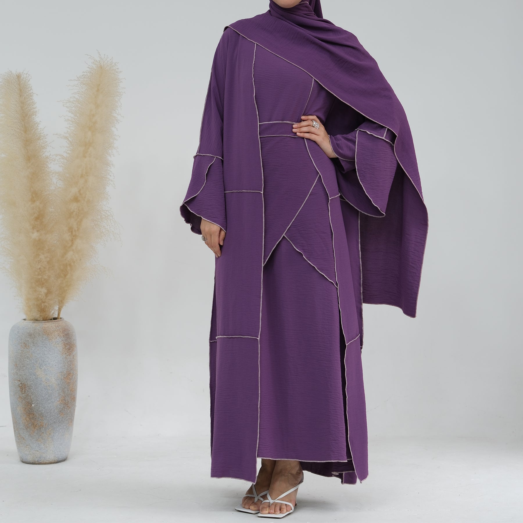 Nadia 4 Piece Abaya Set - Elegant Purple Islamic Prayer Dress for Women | Perfect for Eid, Ramadan & Mosque Wear