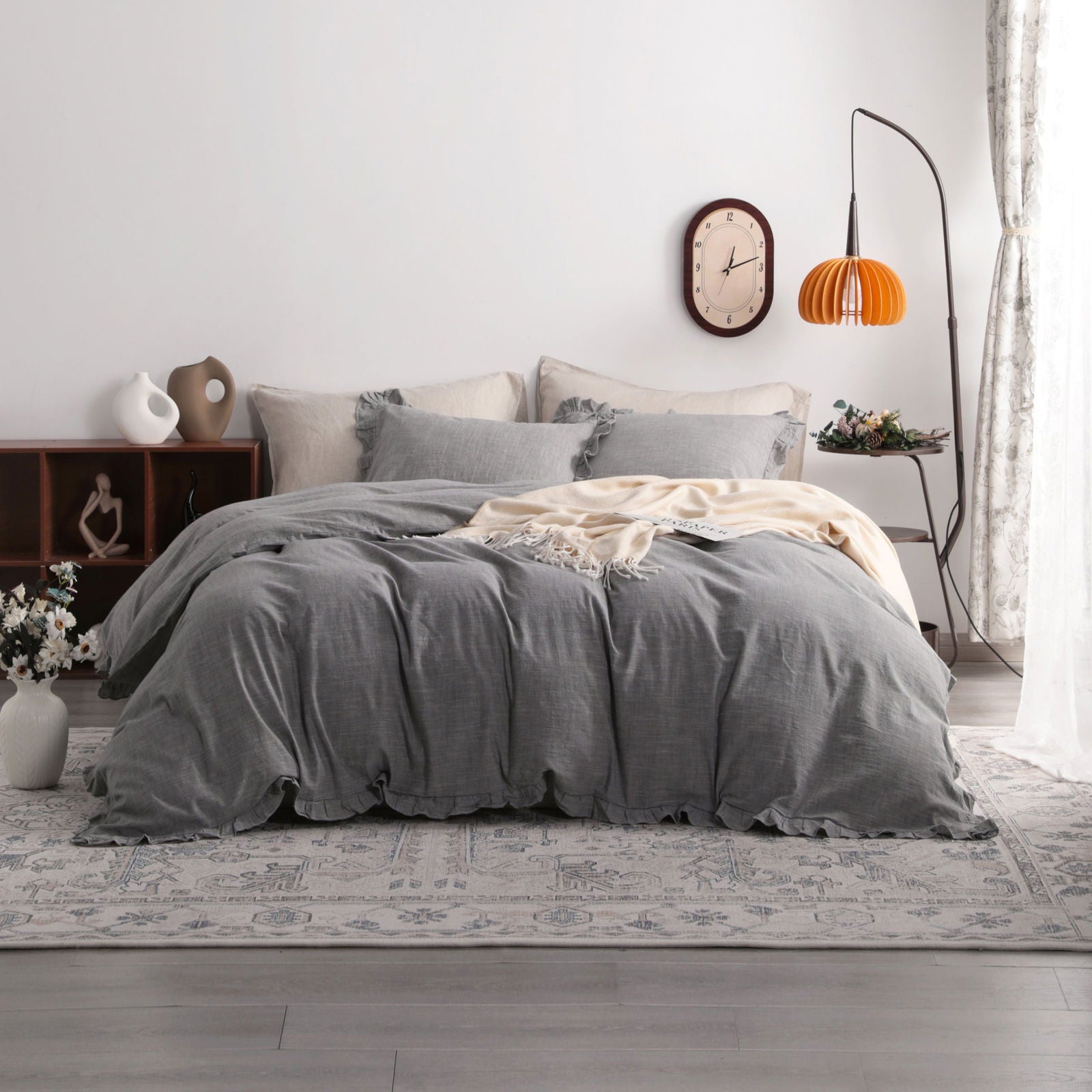 NTBAY 3 Piece Solid Linen Duvet Cover Set - Soft & Breathable 100% Natural Fabric for Bedroom Decor | Queen/King Size Bedding with Pillowcases | Perfect for All Seasons Home & Hotel Use