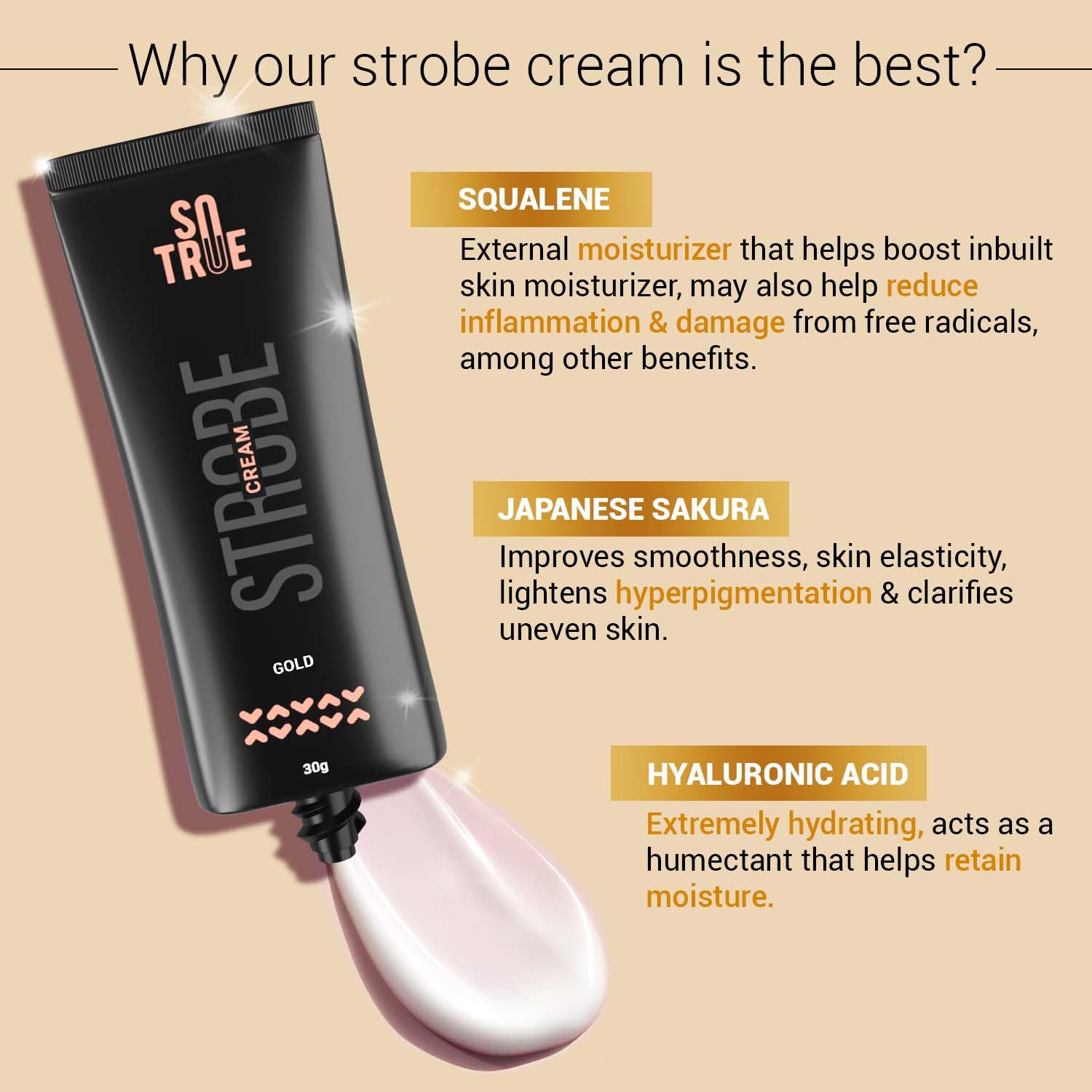 Sotrue Strobe Cream Gold - Multipurpose Face Highlighter for Dewy Glow & Hydration, All Skin Types, 30g | Perfect for Daily Makeup, Special Occasions & Photography Lighting Enhancement