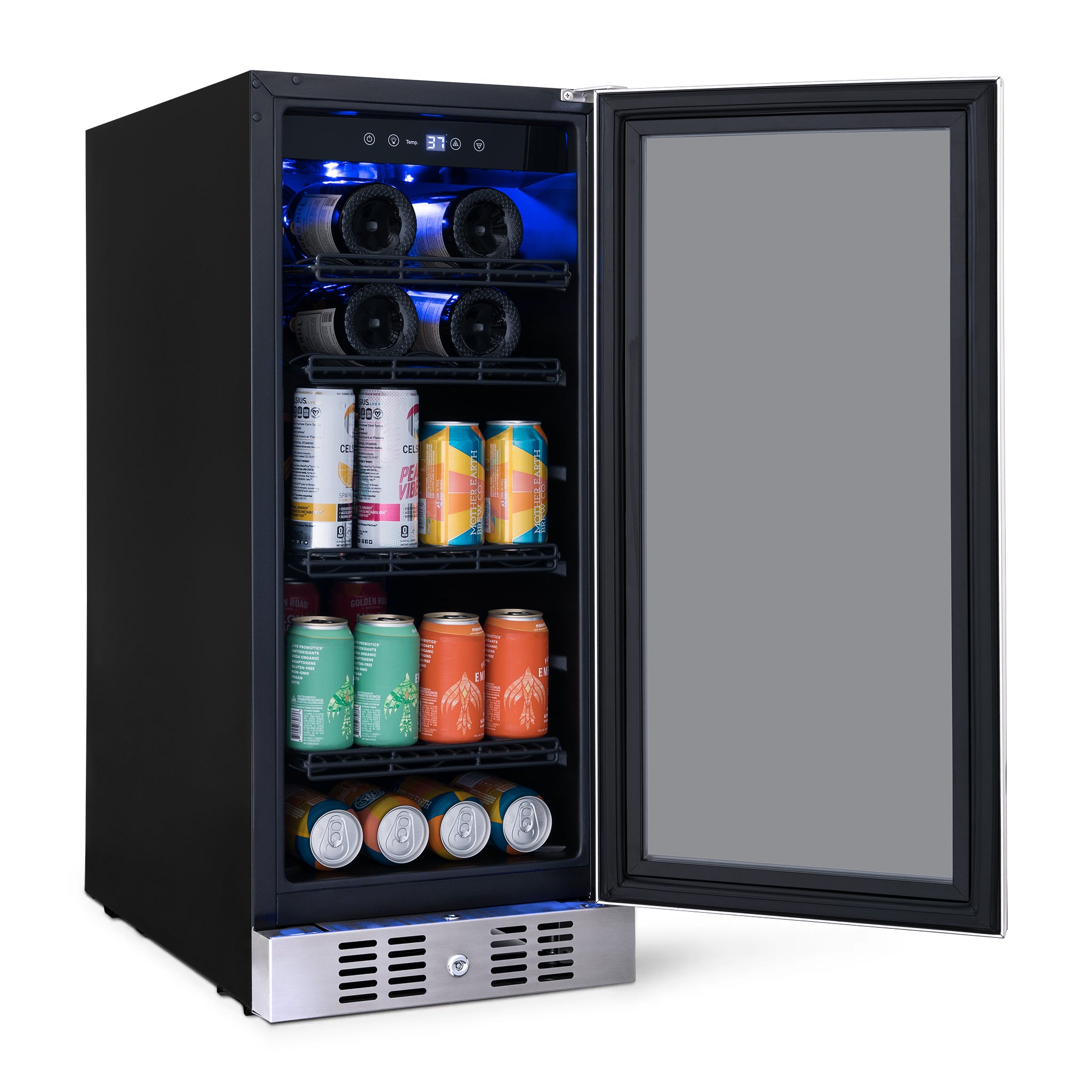Newair® 80 Can 33 Bottle Stainless Steel Beverage Refrigerator - Built-In Cooler for Beer, Wine & Soda - Perfect for Home Bar, Office & Man Cave