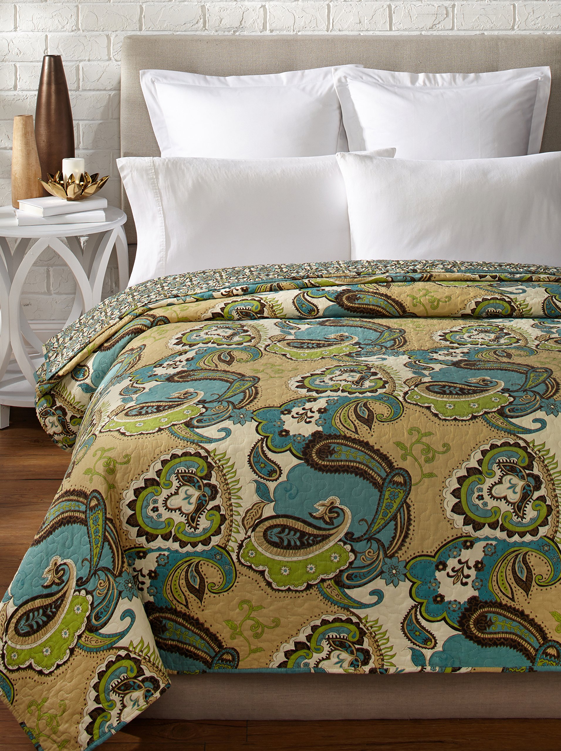 C&F Home Kasbah King Quilt - Reversible Paisley Floral Design in Teal, Green & Brown - 100% Cotton Machine Washable Bedspread Coverlet for King Size Beds | Perfect for Guest Rooms, Master Bedrooms & Bohemian Home Decor