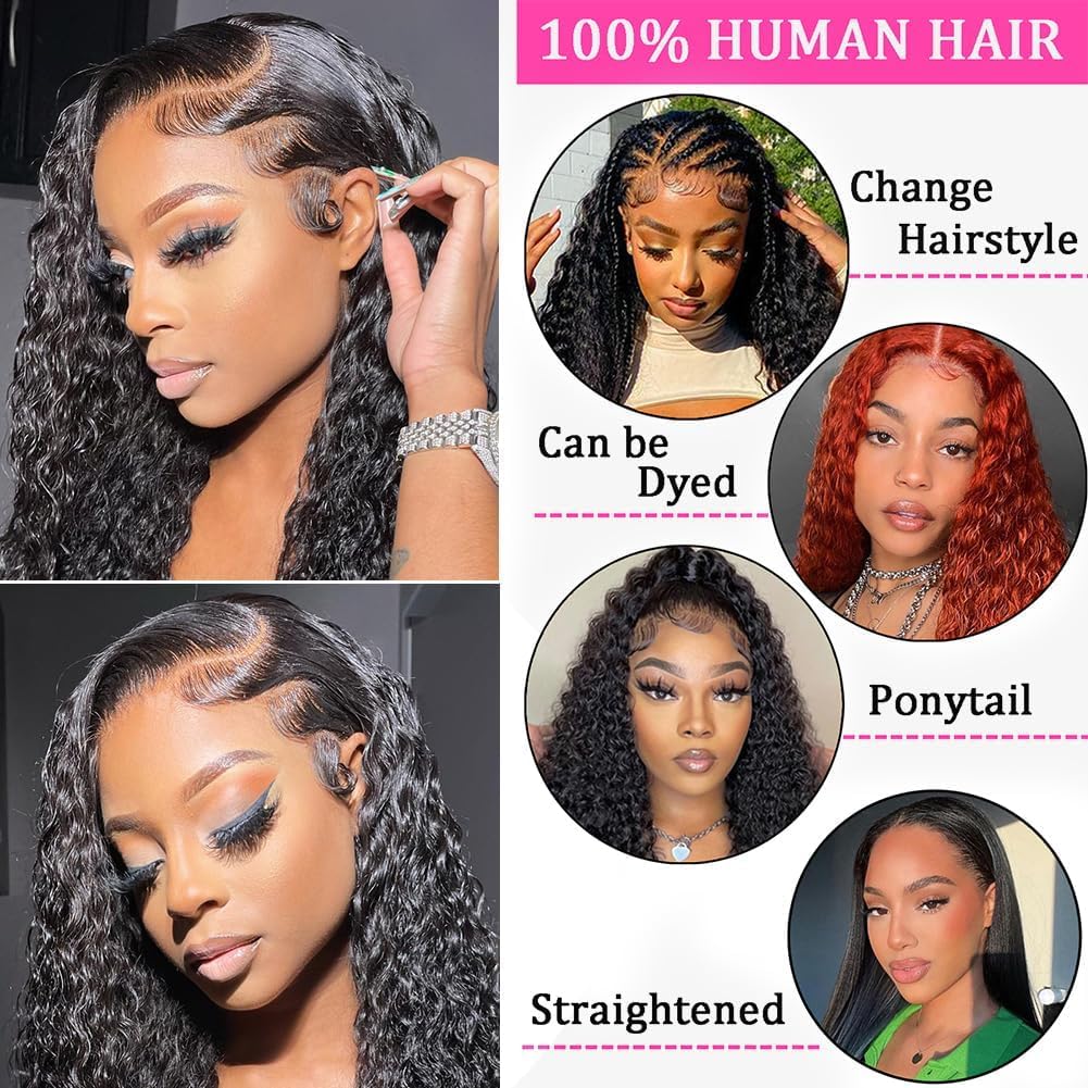 13x6 Deep Wave Lace Front Wigs Human Hair 30 Inch - HD Transparent Lace Frontal Wigs 200% Density Deep Curly Glueless Wigs - Pre Plucked with Baby Hair Natural Black - Perfect for Daily Wear, Cosplay, and Special Occasions