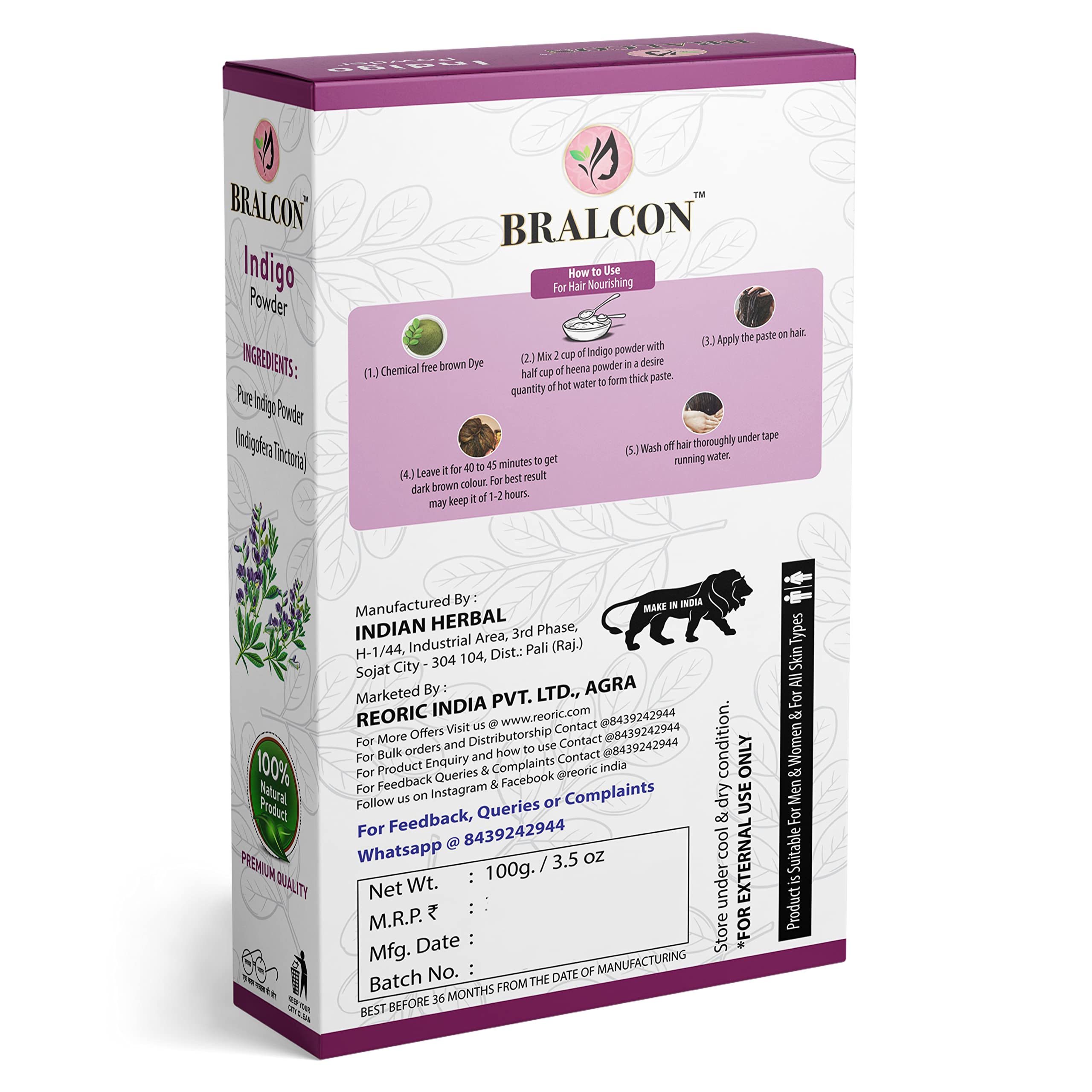 BRALCON Organic Aloe Vera Leaf Powder & Indigo Shikakai Powder for Hair Care - Natural Ayurvedic Treatment for Dandruff, Scalp Health & Hair Growth
