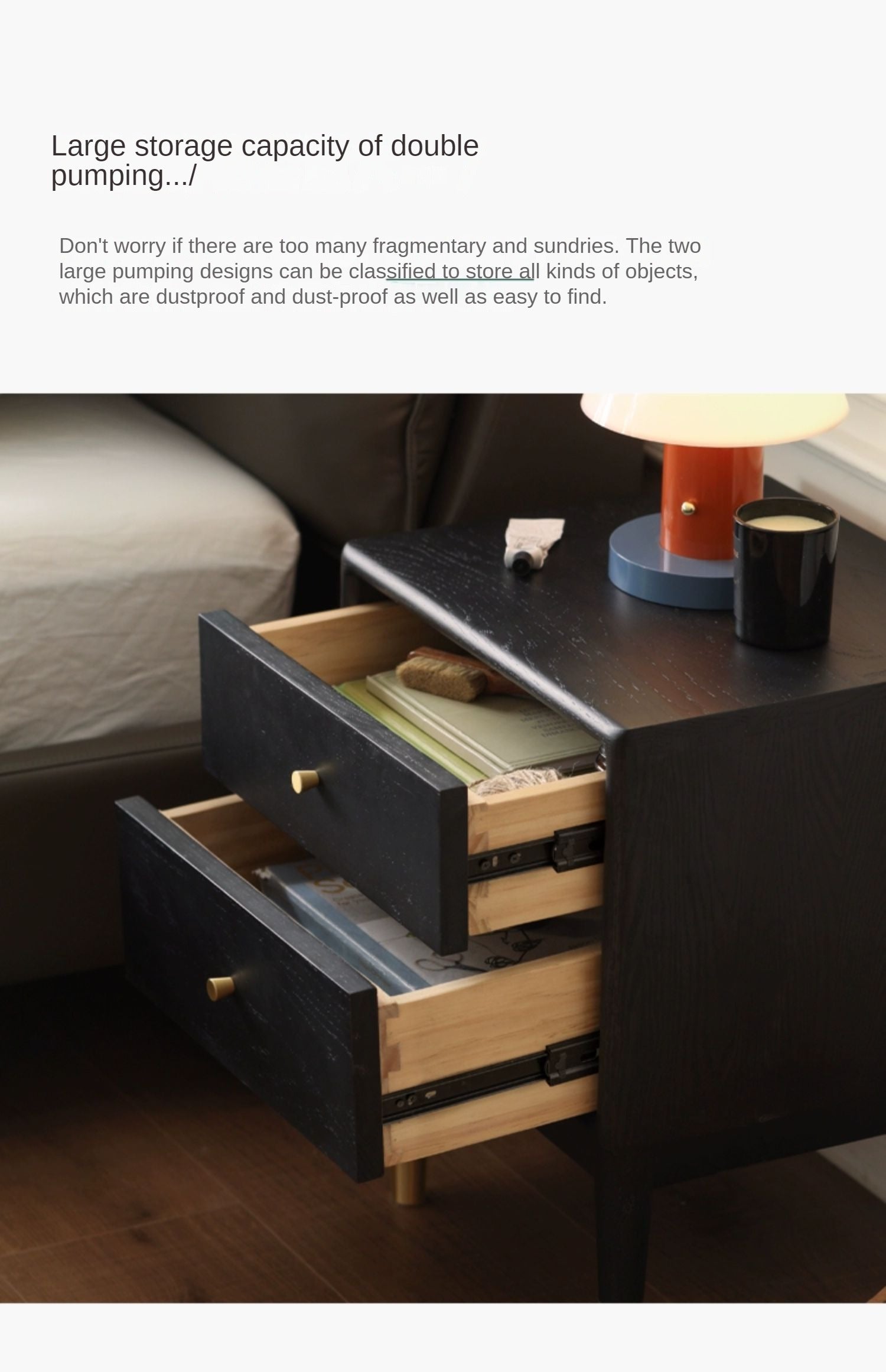 Solid Oak Wood Nightstand in Smoked Finish - Perfect for Bedroom, Living Room, or Office Furniture