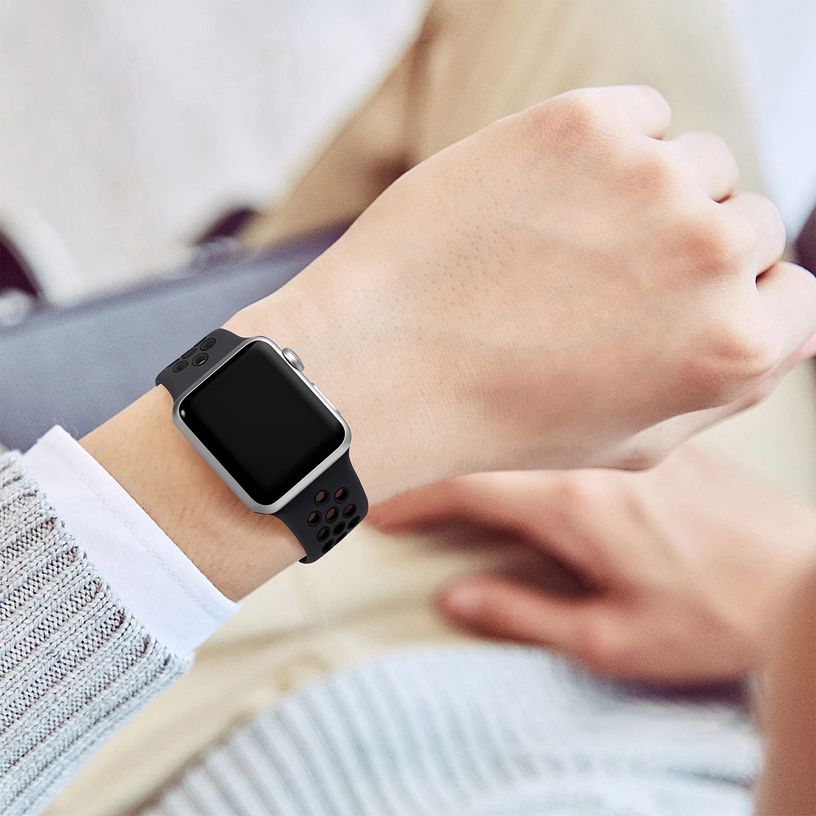 Lerobo Sport Bands for Apple Watch 45mm 44mm 42mm 46mm 49mm - Soft Silicone Breathable Strap Compatible with iWatch Ultra 2/SE/Series 10-1 - Unisex Design in Anthracite Black - Perfect for Running, Gym & Daily Wear