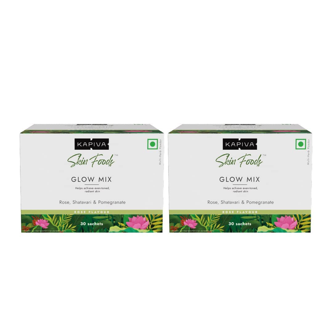 24 Karat Kapiva Skin Foods Glow Mix (60 Sachets) | Ayurvedic Skin Supplement with Collagen Powder for Glowing & Healthy Skin | Super Saver Pack of 2 | Perfect for Daily Skincare Routine & Travel-Friendly Beauty Boost