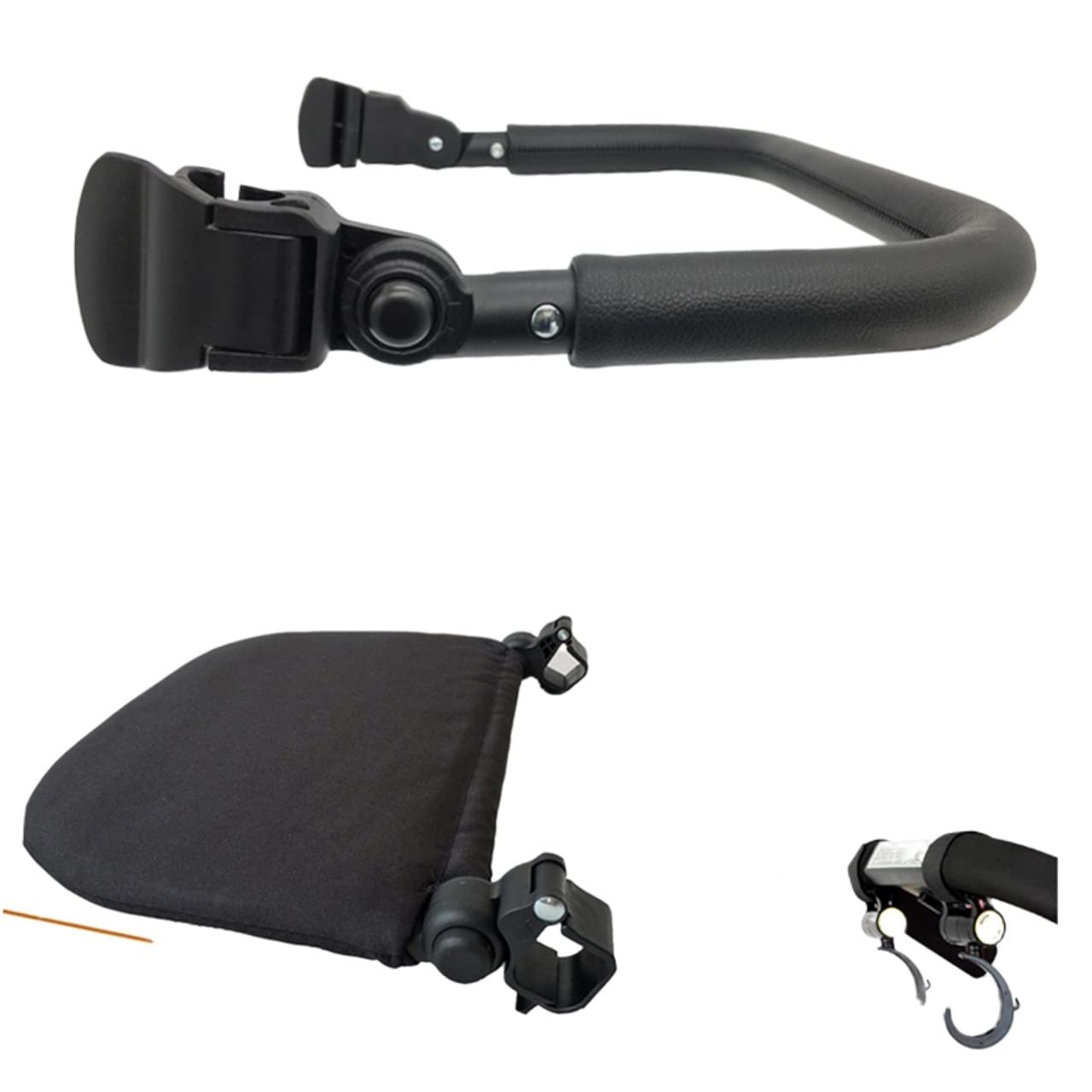YUYOUMY Stroller Accessories - Universal Seat Extender Footboard & Armrest Hook for Most Baby Strollers (Black) - Perfect for Toddlers, Travel & Outdoor Walks