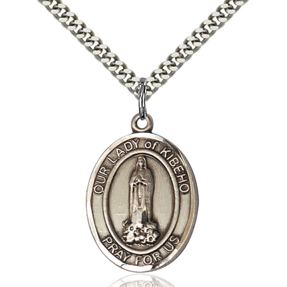 Bonyak Jewelry Our Lady of Kibeho Handmade Sterling Silver Oval Medal Pendant - Perfect for Religious Gifts, Catholic Devotion & Everyday Faith Jewelry