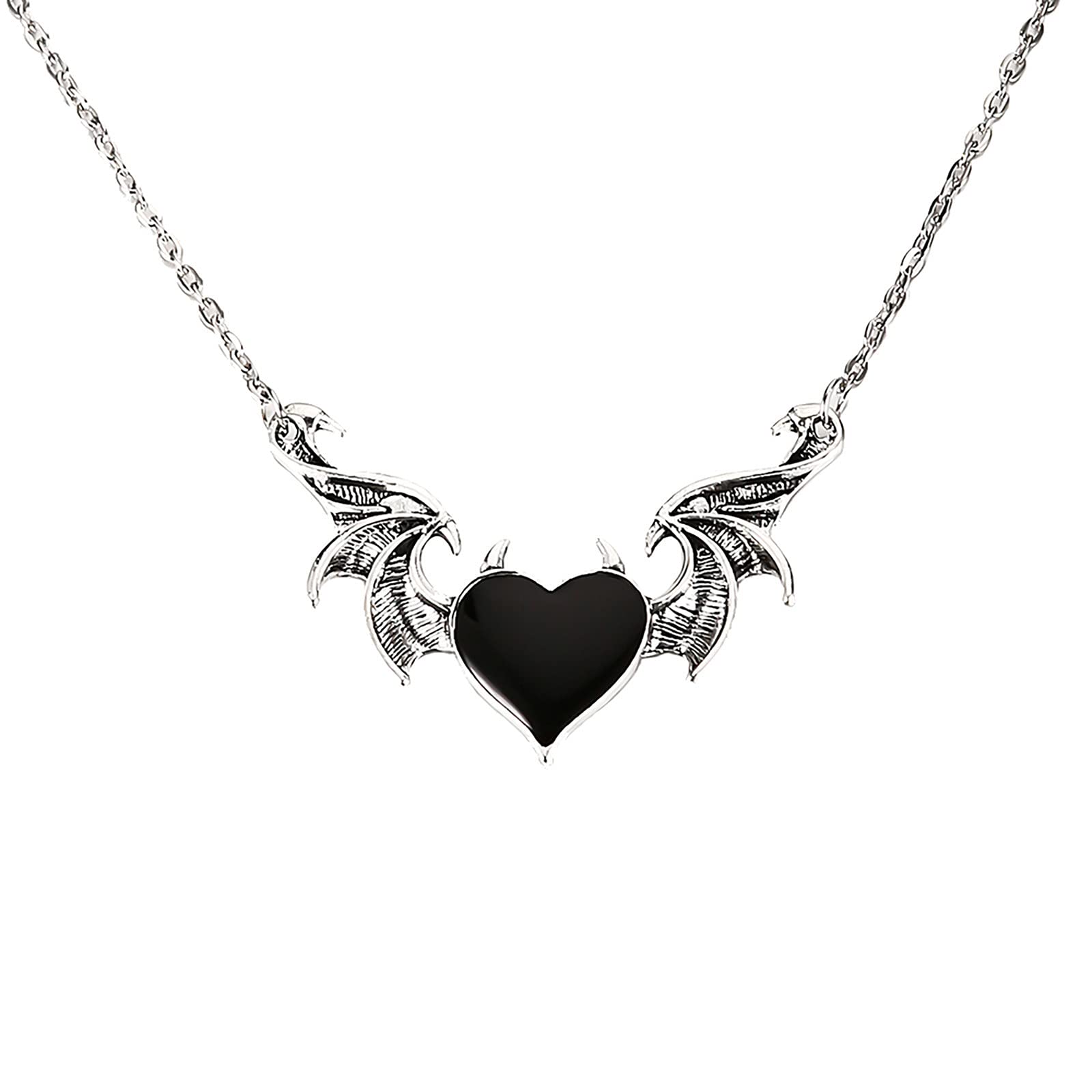 Yrmup Devil Wings Demon Dragon Wings Pendant Necklace - Gothic Jewelry for Women & Men - Matching Couple Necklace with Heart Charm - Perfect Gift for Valentine's Day, Anniversaries & Friendship - Ideal for Cosplay, Gothic Fashion & Romantic Occasions