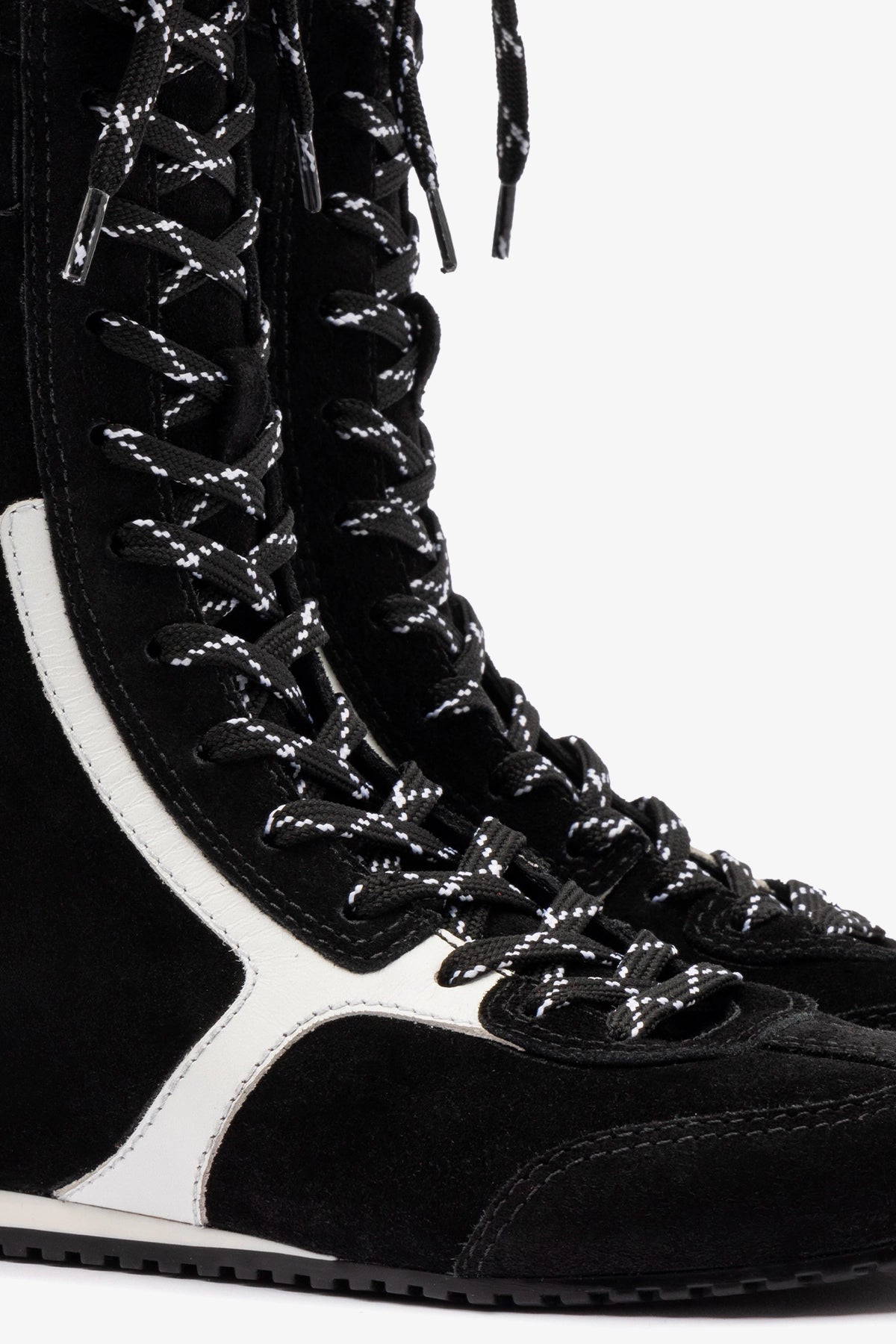 Larroudé x Jonathan Cohen Black Suede & White Leather Flat Lo Sneaker Boot - Stylish & Comfortable for Casual Outings, Work & Travel