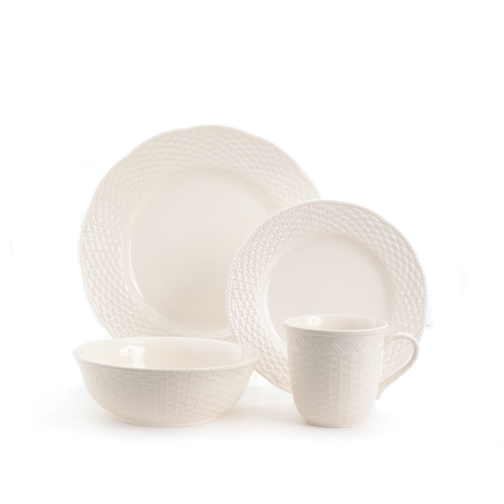 Red Vanilla FC900-016 Nantucket 16-Piece Dinnerware Set in White - Elegant Porcelain Dinner Plates, Bowls & Mugs for Everyday Dining, Entertaining & Gift Giving