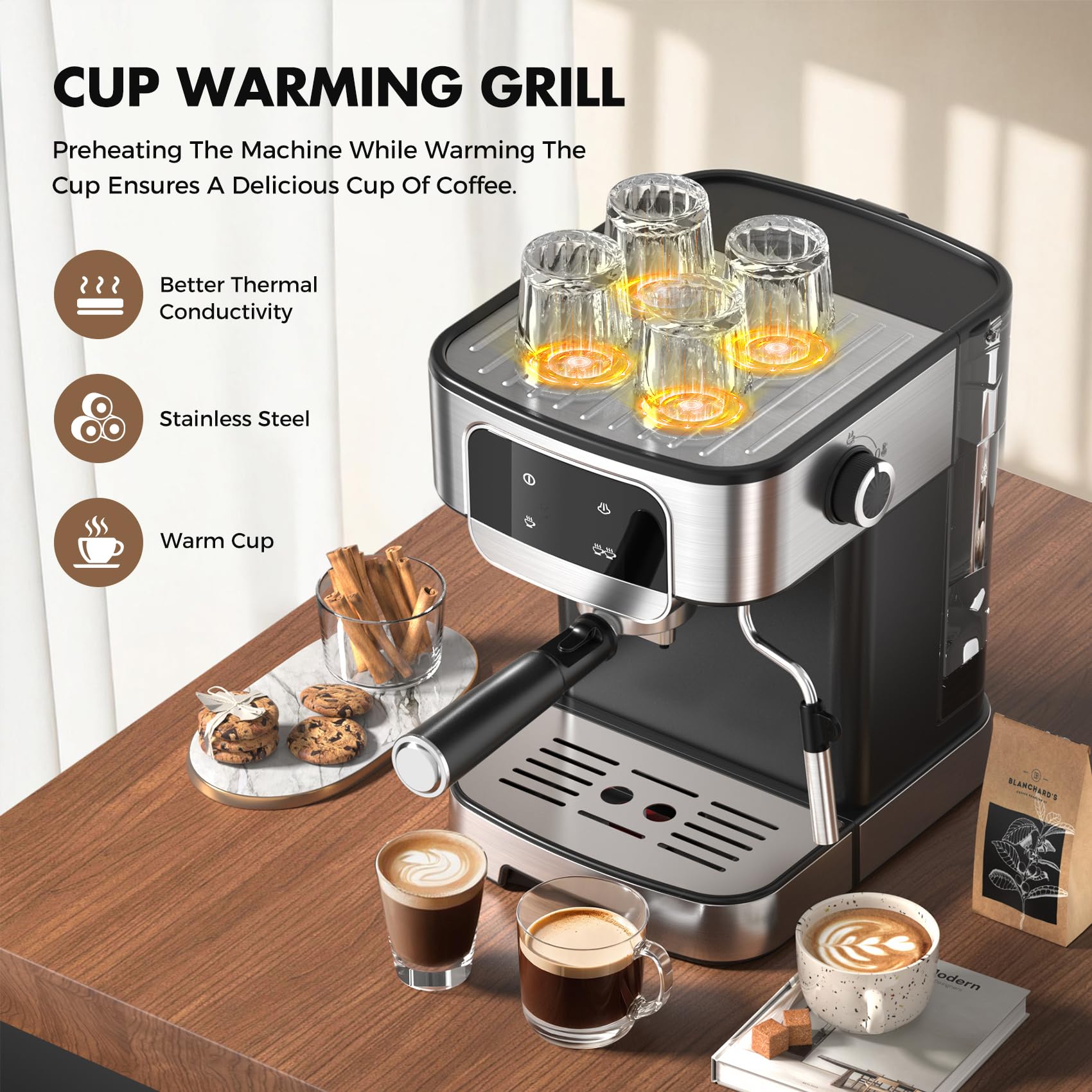 20 Bar Professional Espresso Machine with Auto Milk Frother - Compact Home Coffee Maker with LED Touch Screen & 61OZ Removable Water Tank - Perfect for Lattes, Cappuccinos & Home Baristas - Ideal for Small Kitchens, Offices & Coffee Enthusiasts