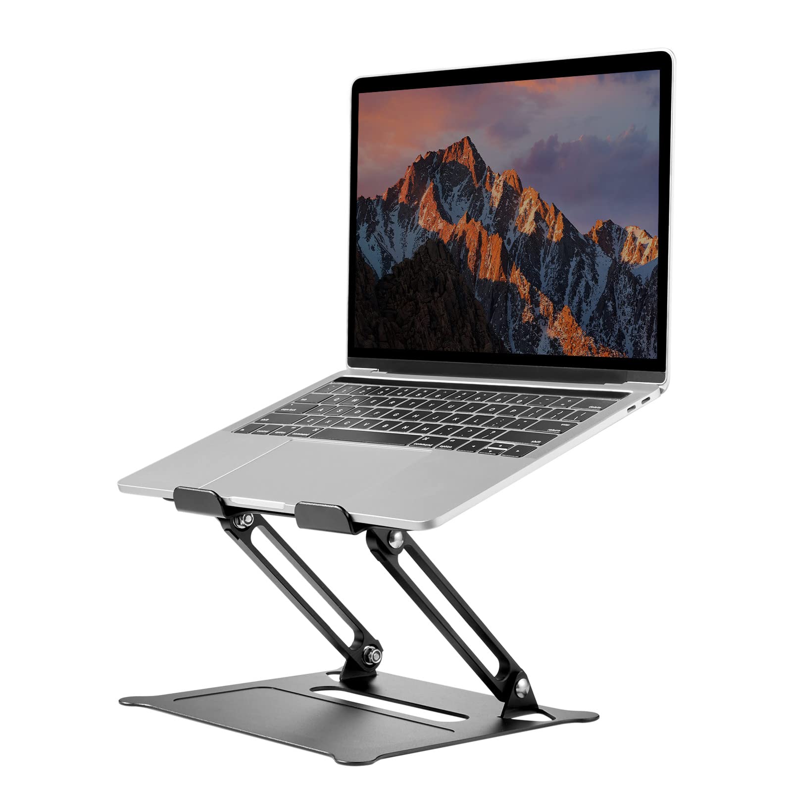 PHOCAR Adjustable Aluminum Laptop Stand for Desk - Foldable & Portable Laptop Riser Holder Compatible with MacBook Air/Pro, HP, Lenovo, Surface, Dell, ASUS (Up to 18 Inch) - Black | Perfect for Home Office, Workstation & Travel Use