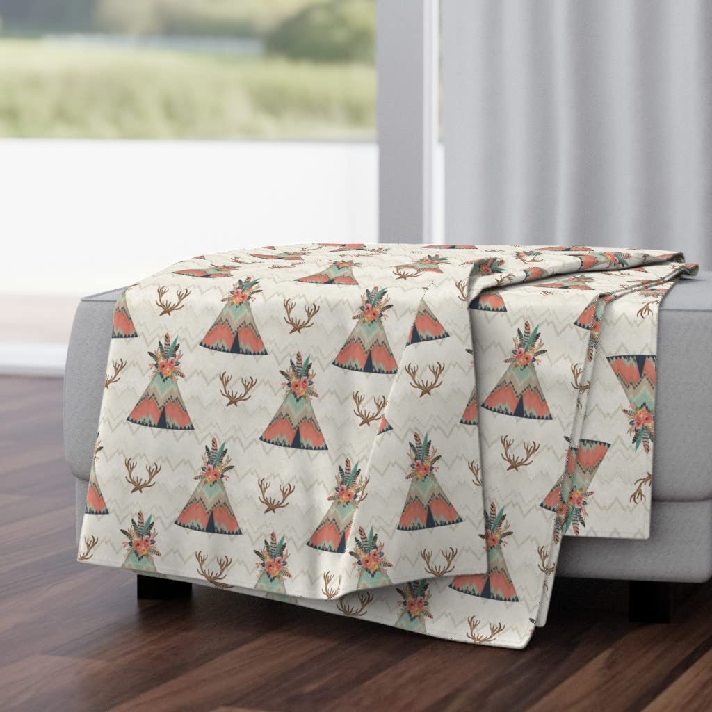 Soft Plush Minky Throw Blanket 50x70 Inches - Ikat Chevron Baby Teepee Antler Modern Nursery Decor Boho Southwestern Print Blanket for Cozy Bedroom, Living Room & Baby Nursery