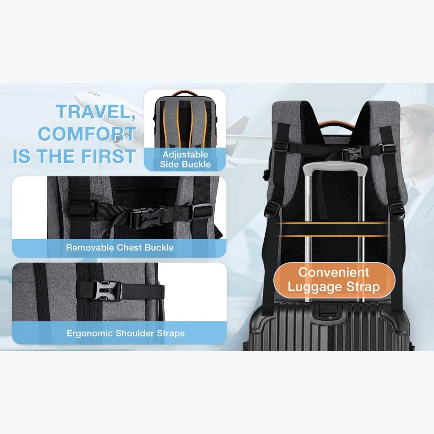 Falco 40L Expandable Airline Approved Carry On Travel Backpack - Waterproof Laptop Backpack for Business Travel, Weekend Trips & Commuting