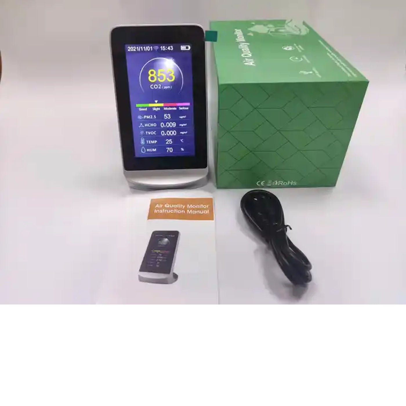 Smart WiFi Air Quality Monitor - CO2, PM2.5, PM10, PM1.0, HCHO & TVOC Detector for Home & Office | Indoor Air Pollution Tester with Real-Time Data | Perfect for Baby Rooms, Schools & Workplaces