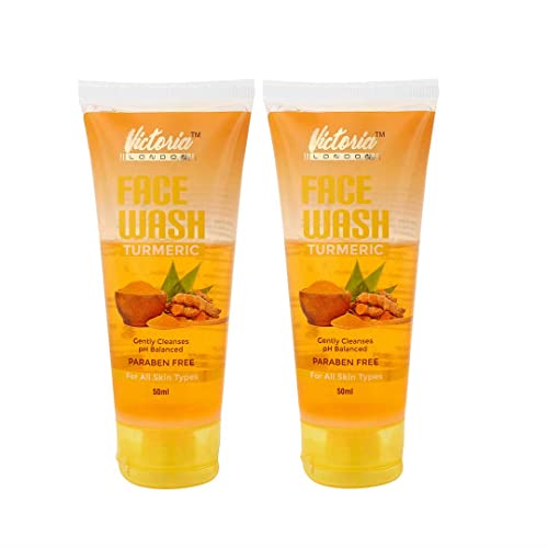 Victoria London Turmeric Face Wash for All Skin Types - Tan Removal & Skin Brightening, 50ml (Pack of 2) | Gentle Cleanser for Daily Glow, Perfect for Morning & Night Skincare Routine