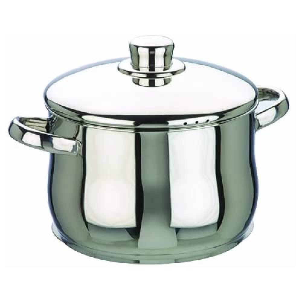 IBILI 20cm Silver Stock Pot with Lid - Oslo Belly Shape Design for Cooking, Boiling & Serving - Perfect for Soups, Stews & Pasta Dishes in Home Kitchens & Restaurants