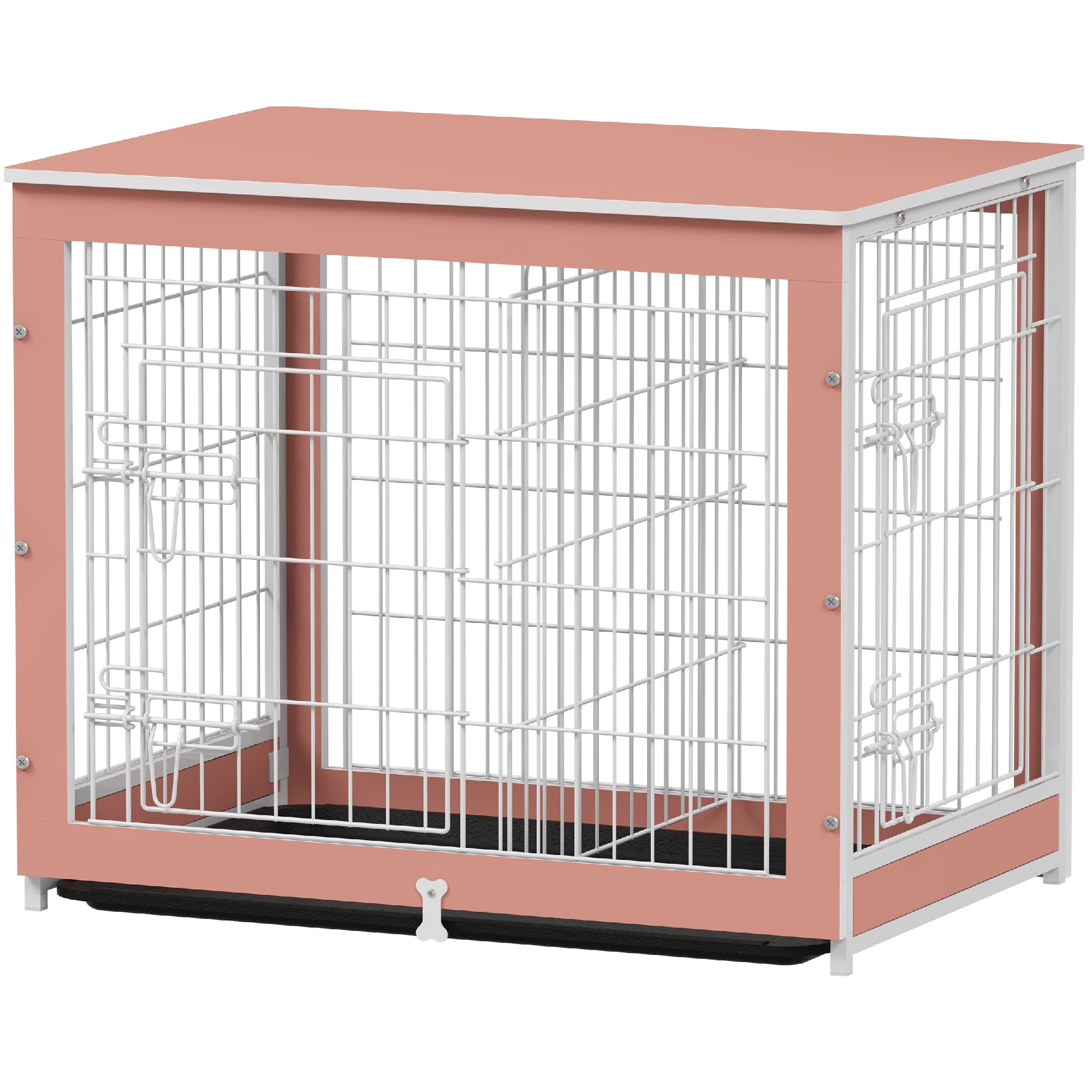 Piskyet Wooden Dog Crate Furniture for Small Medium Large Dogs - Double Door Wire Wood Kennel with Tray & Divider Panel - Indoor Pet Crate End Table Cage for Living Room, Bedroom & Home Decor