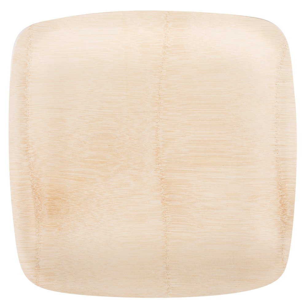 Bambu 064400 11 Inch Disposable Square Bamboo Trays - Eco-Friendly Party Serving Plates (100-Pack) - Perfect for Catering, Picnics, and Sustainable Events