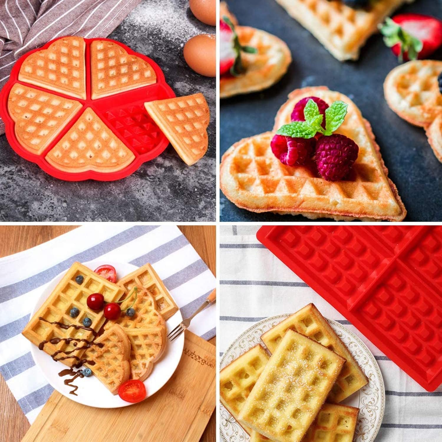 Non-Stick Silicone Waffle Maker Set of 2 - Premium Baking Mold for Perfect Homemade Waffles - Ideal for Breakfast, Brunch & Dessert Making