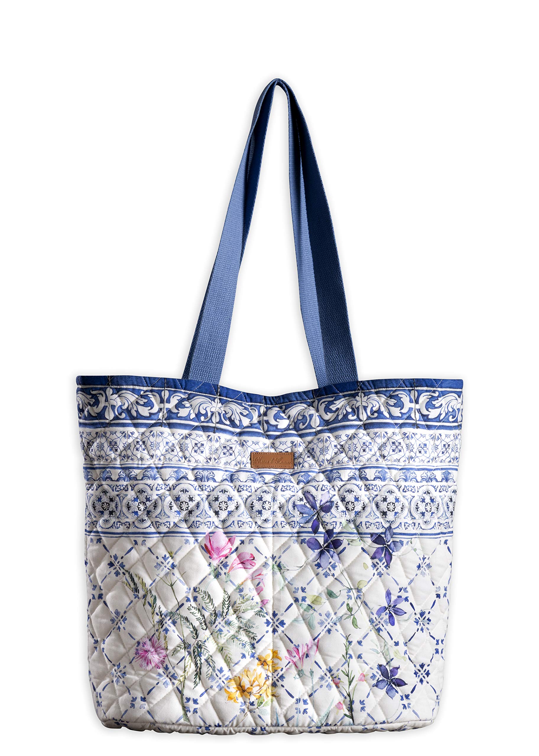 Maison d'Hermine Quilted Cotton Tote Bag with Zipper Pockets & Detachable Pouch - Stylish Work Bag, Travel Tote & Grocery Shopping Bag for Women