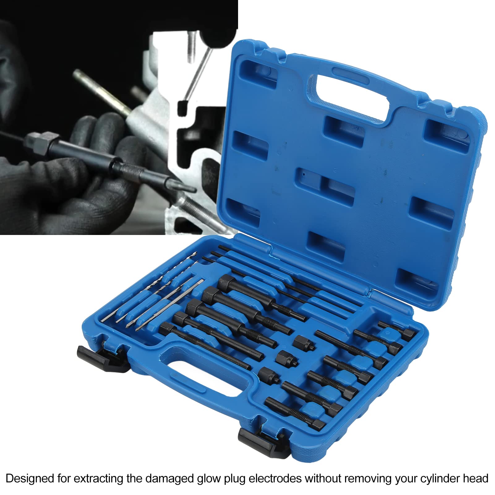 Acouto 22-Piece Broken Plug Removal Tool Kit - Metal Plug Electrode Extractor Set with Portable Storage Box | Ideal for Electricians, DIY Repairs & Home Maintenance
