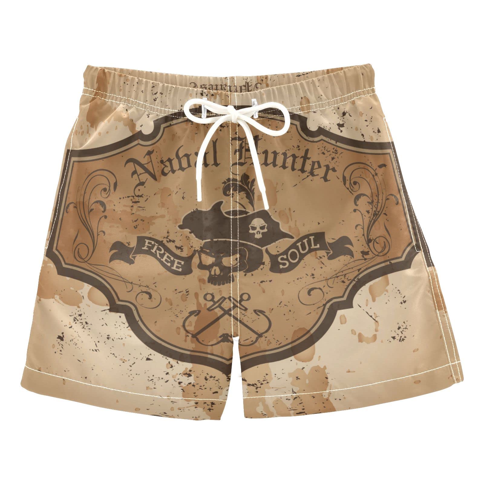 AMICHIC Boys Pirate Sailor Swim Trunks - Quick Dry Board Shorts for Beach, Surf & Pool - Hawaii Vacation Essentials for Kids Swimming & Water Play