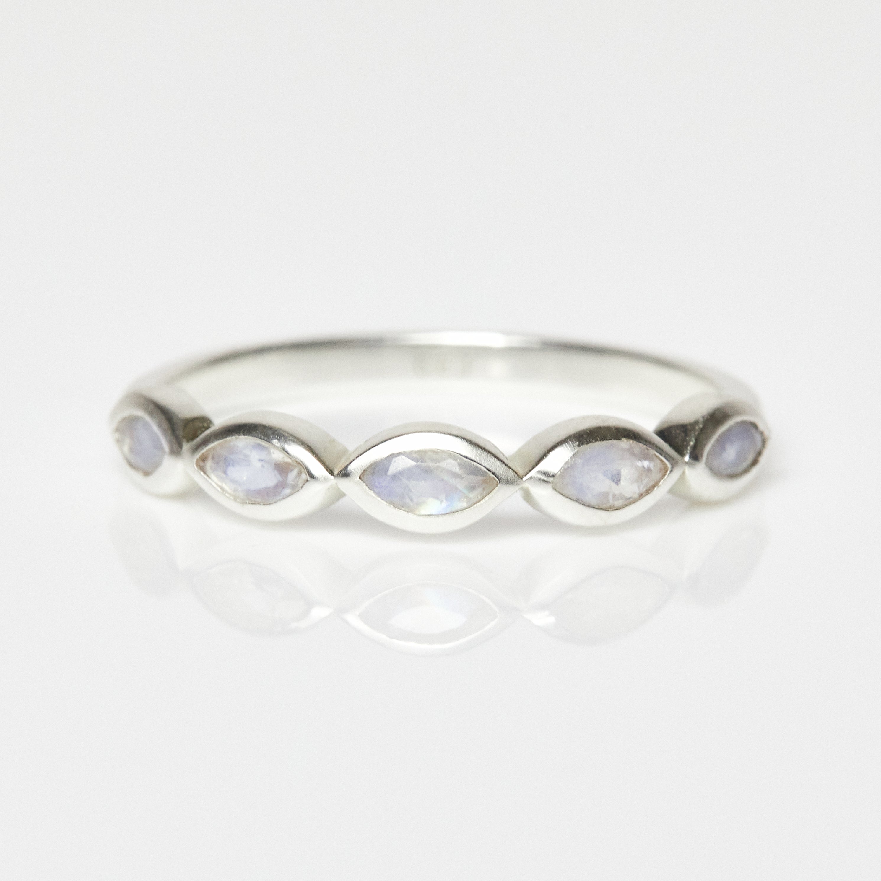 Moonstone Marquise Gemstone Stacking Ring - Dainty Adjustable Silver Ring for Women, Perfect for Layering & Everyday Wear | Boho Jewelry Gift for Her