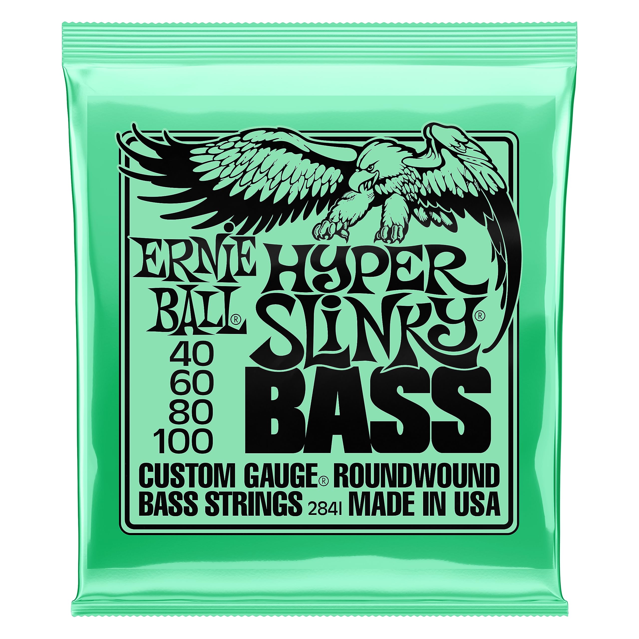 Ernie Ball Hyper Slinky Nickel Wound Bass Guitar Strings 40-100 Gauge (P02841) - Perfect for Rock, Metal & Studio Recording