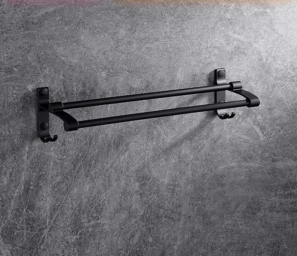 LQPHE Wall Mounted Double Pole Aluminum Towel Rack - Black Space-Saving Towel Bar for Bathroom, Kitchen, Balcony & Laundry Room