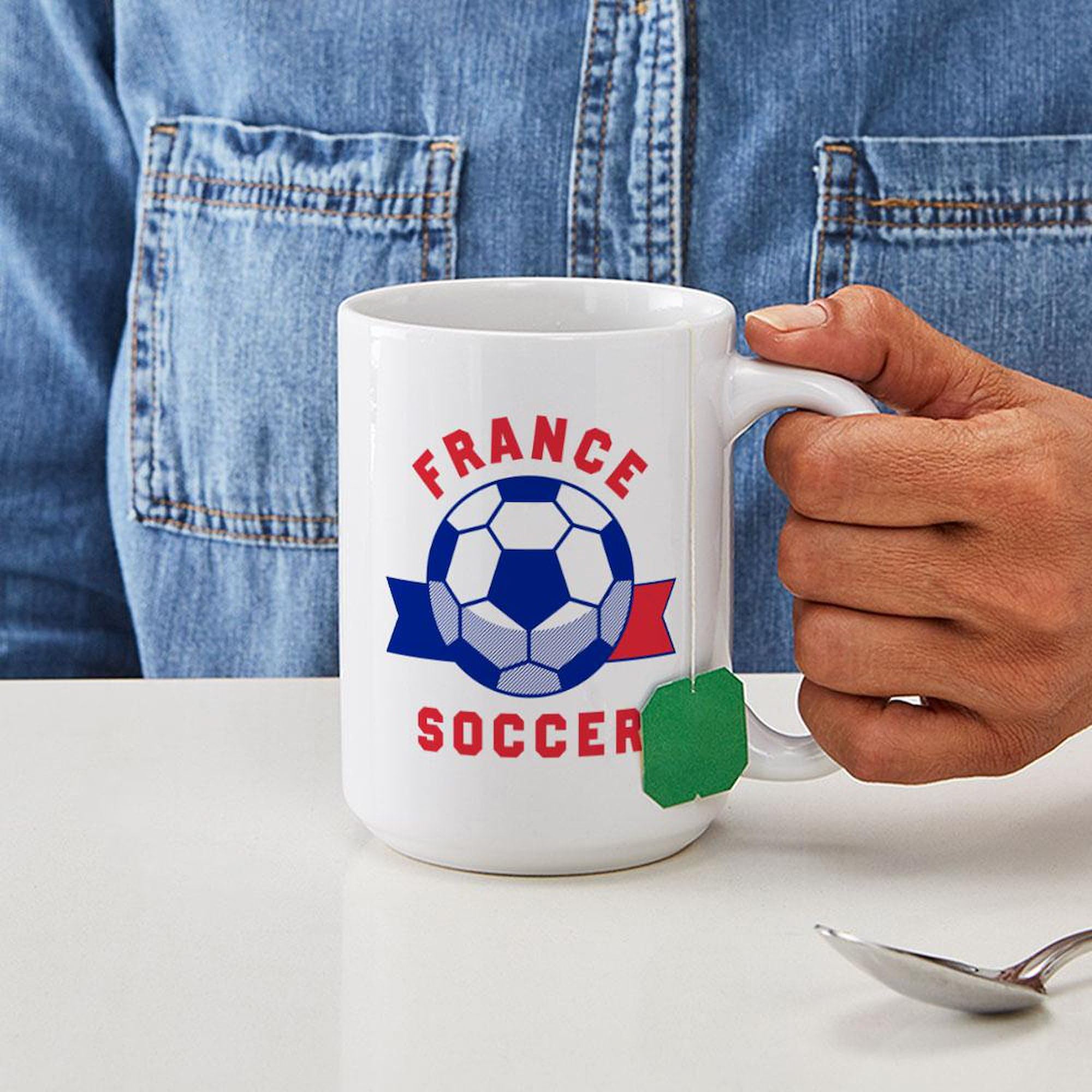 France Soccer 15 oz (444 ml) Ceramic Coffee Mug - Team Logo Design, Perfect for Home, Office & Gifts - Enjoy Your Morning Coffee, Tea or Hot Beverage in Style
