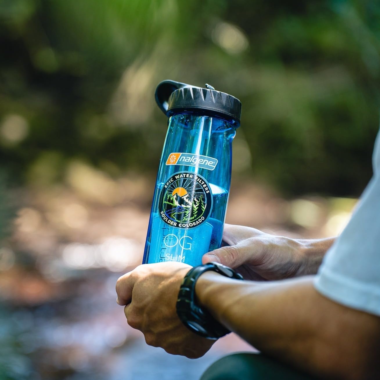 Epic Water Filters Nalgene OG Water Bottle with Built-in Filter - BPA Free, Made in USA - Removes 99.99% of Tap Water Contaminants & PFAS - 24oz Slate Blue - Perfect for Hiking, Camping & Everyday Hydration
