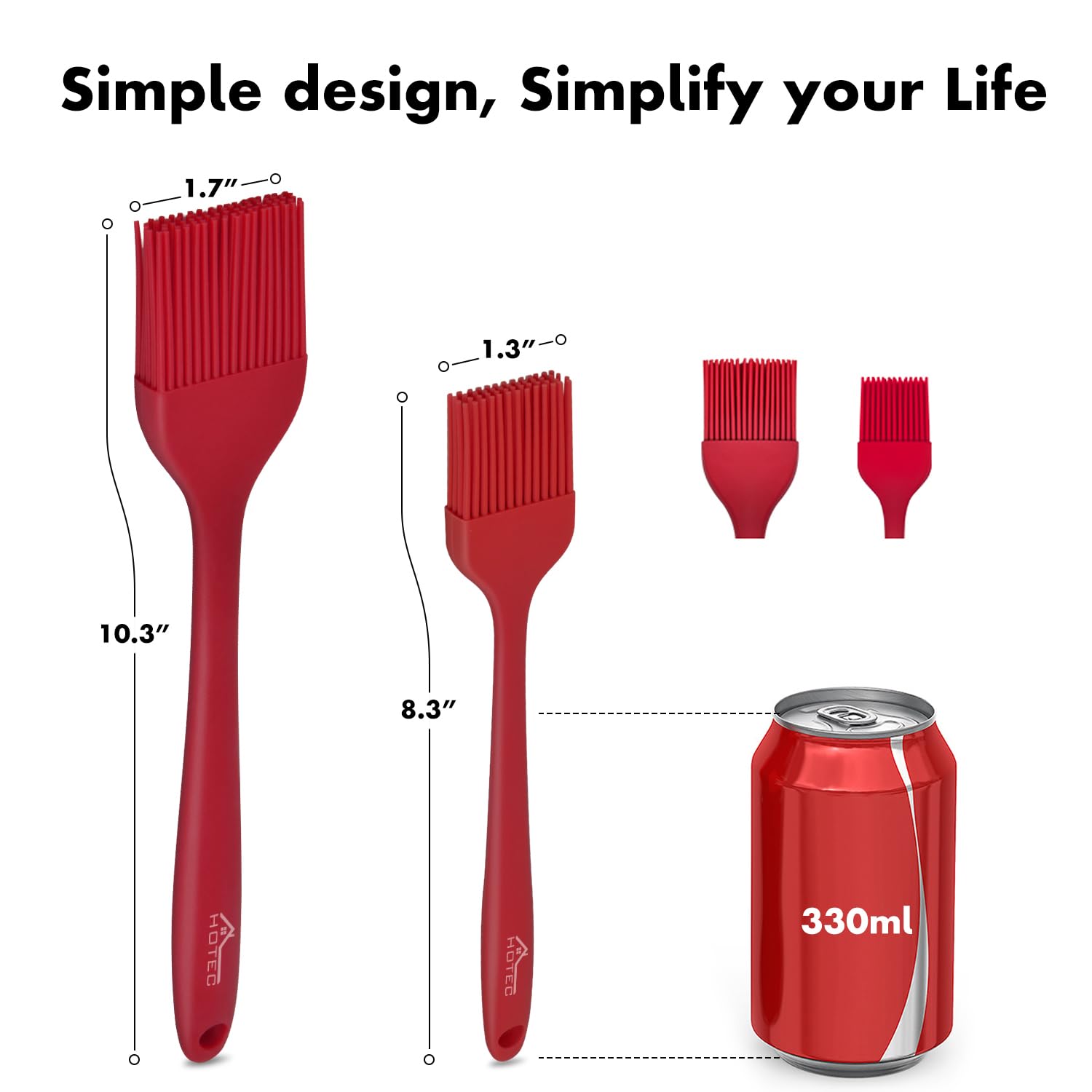 HOTEC Silicone Basting Brushes - Heat Resistant Pastry Brushes for Oil, Butter, Sauce & Marinades - BPA Free & Dishwasher Safe - Perfect for BBQ, Grilling, Baking & Kitchen Cooking (Red, Set of 2)
