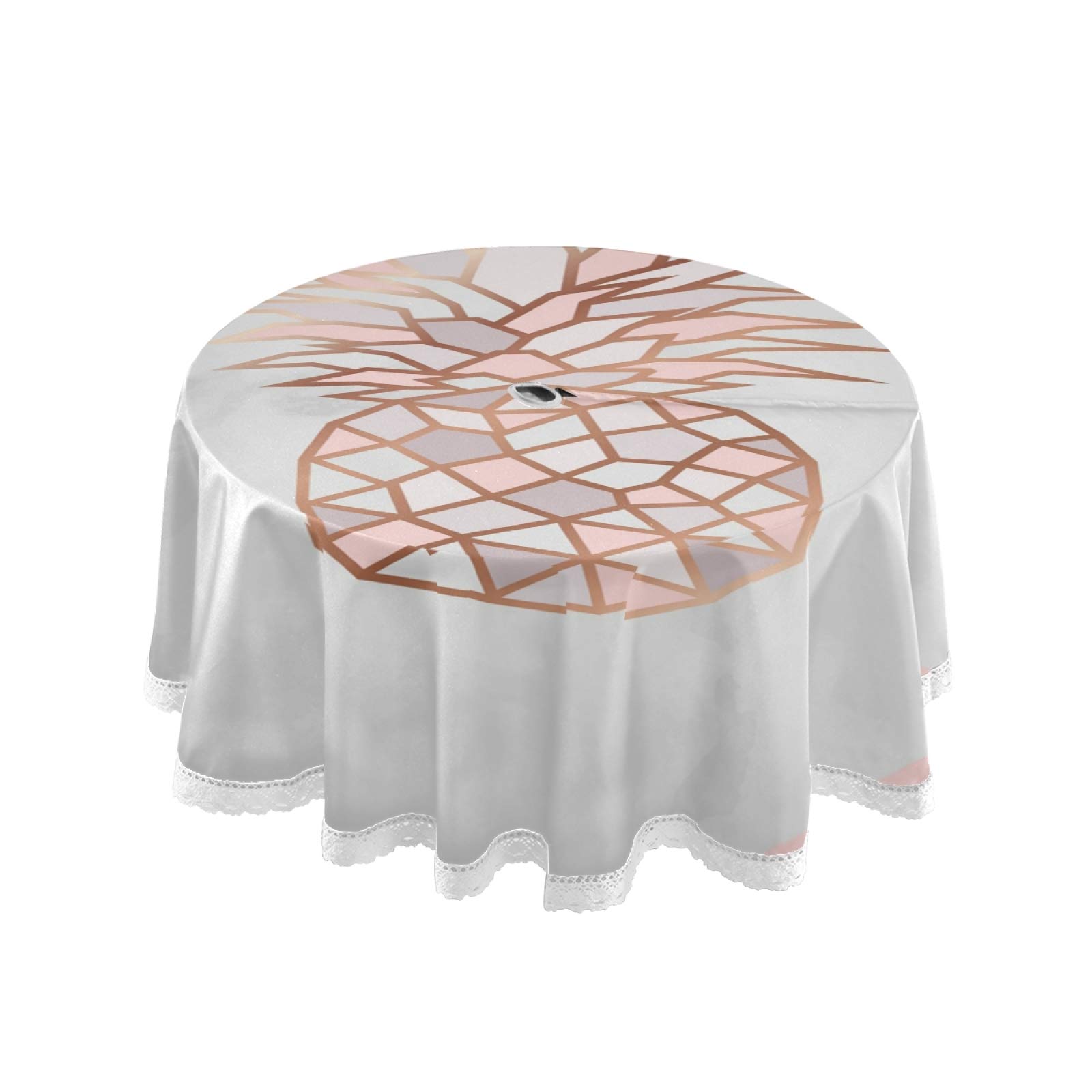 Blueangle Waterproof Round Tablecloth 60 Inch with Umbrella Hole & Zipper - Gold Pineapple Marble Design for Indoor/Outdoor Patio, Garden, Picnic & Party Decor - Perfect for Spring Summer Dining & Outdoor Entertaining